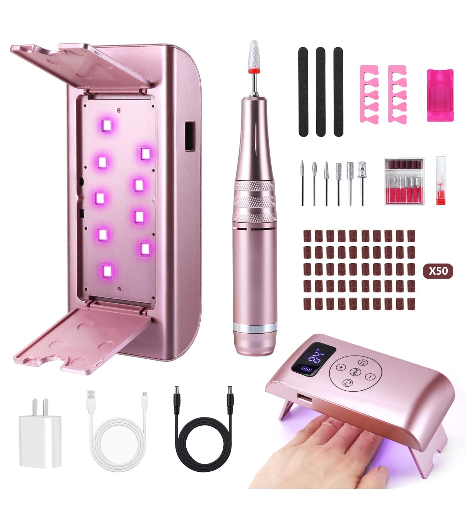 Rechargeable Electric Nail Drill Set | 35000 RPM Professional Portable Nail Drill for Acrylic Nails | 3 in 1 Kit with UV LED Lamp | Manicure Tools for Home Salon - Buy Online on GoSupps.com