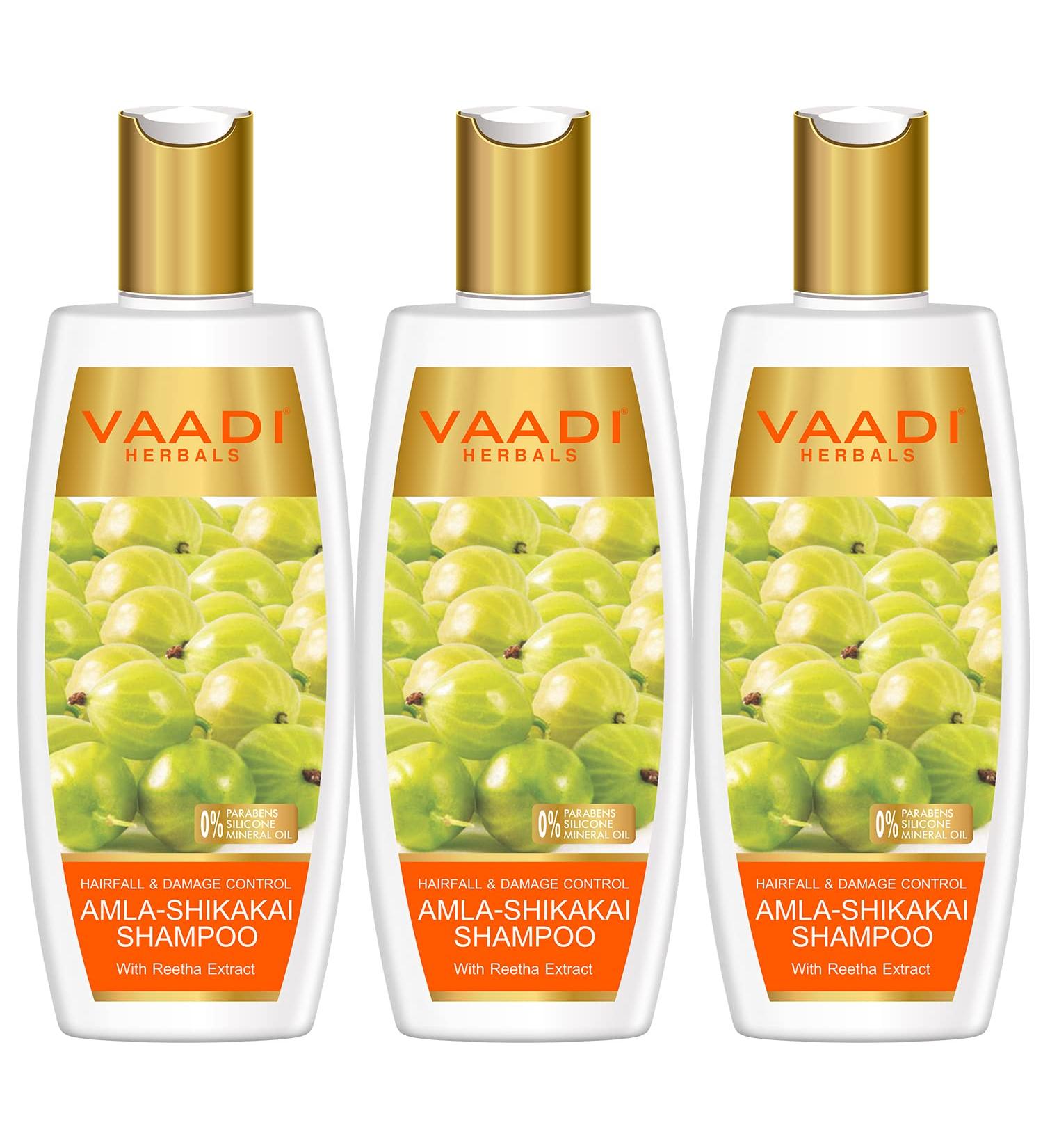 Vaadi Herbals Hair fall and Damage Control Amla Shikakai Shampoo 350ml (Pack of 3) 3 X 350 ML - Buy Online on GoSupps.com