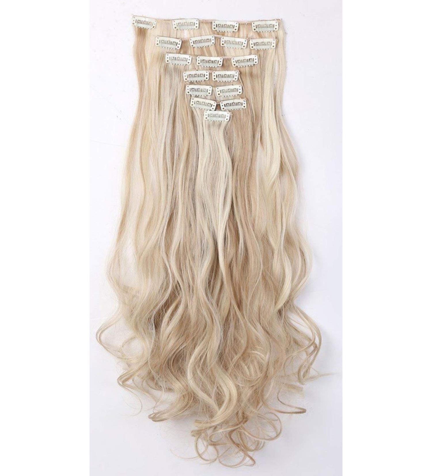 Buy Clip-in Hair Extensions - 8 Tresses 18 Clips 60cm Sandy & Bleaching Blonde - Real Hair for Ultimate Volume - Buy Online on GoSupps.com