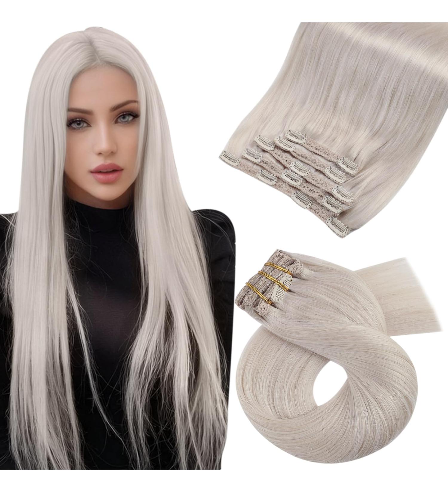 Moresoo Blonde Clip In Hair Extensions Real Human Hair White Blonde Hair Extensions Clip In Real Hair Human Hair Extensions Clip In 14 Inch 5 Pieces/70g #60A 14In - Buy Online on GoSupps.com