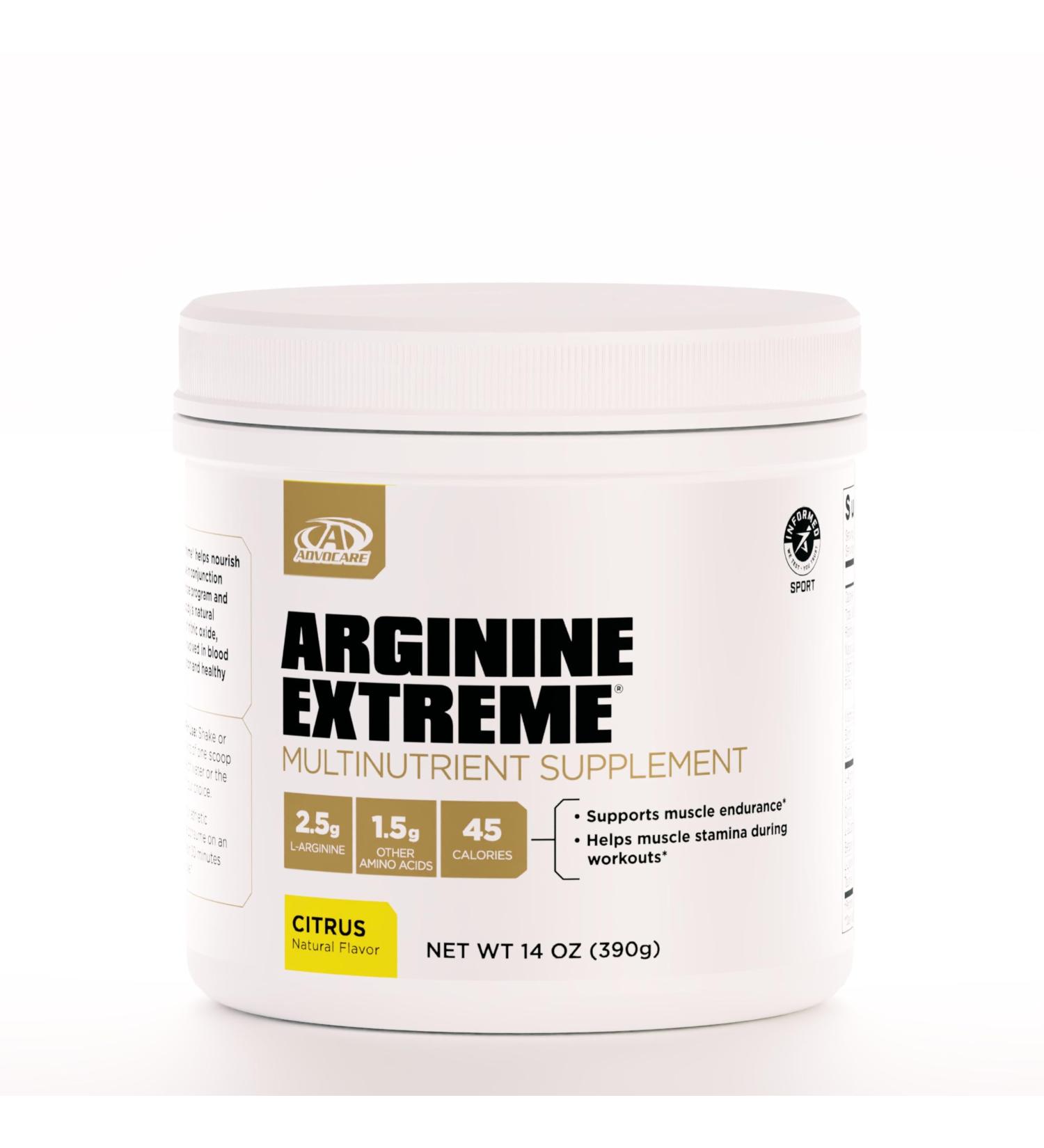 AdvoCare Arginine Extreme Multinutrient Supplement - Pre-Workout Amino Acids Supplement - Supports Stamina & Endurance* - Includes Vitamin B-12 L-Arginine & More - Citrus 14 oz - Buy Online on GoSupps.com