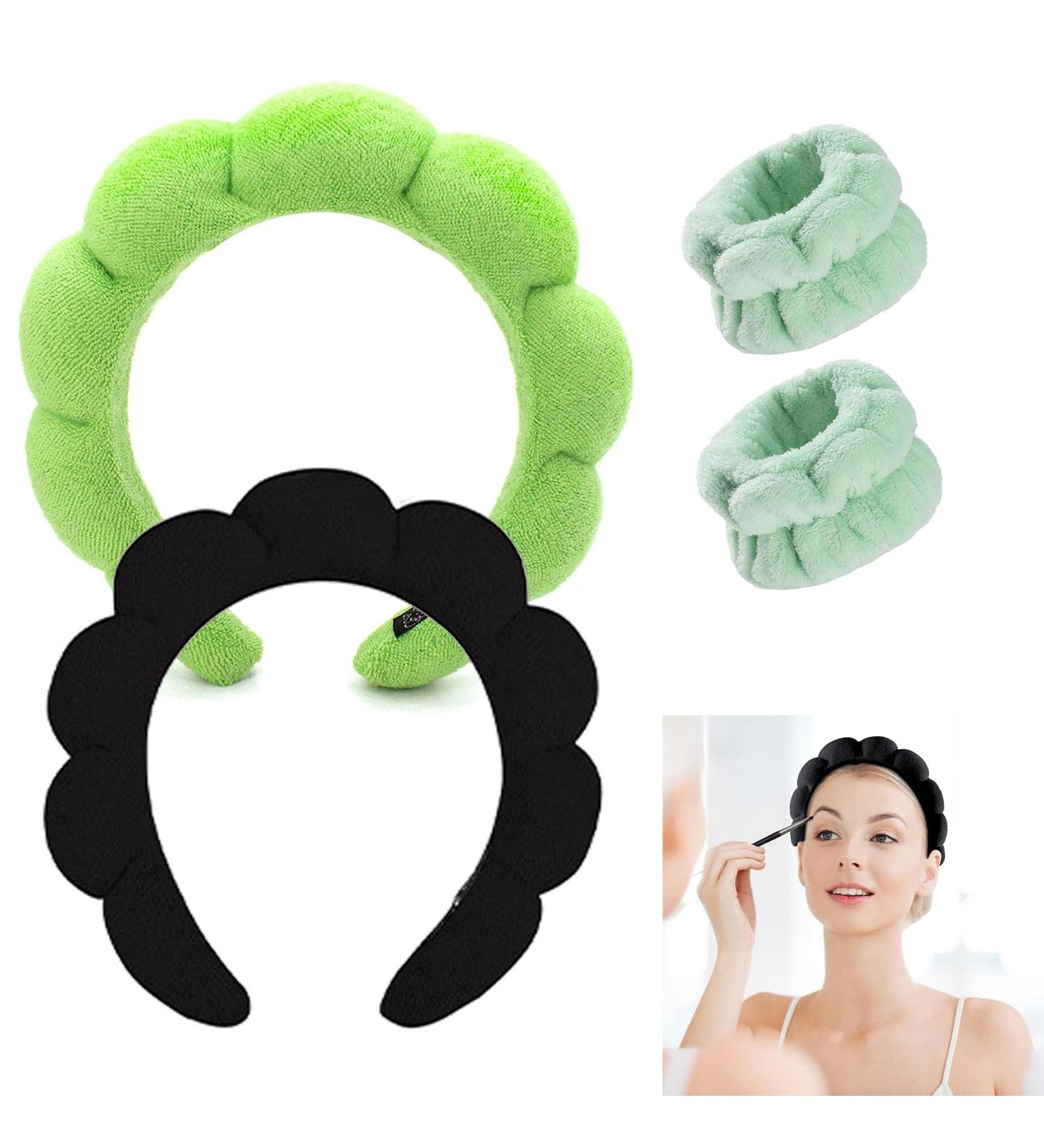 Soft Spa Headband Set for Women - Ideal for Face Washing and Skincare - Terry Cloth Makeup Headband - Black+Green - Buy Online on GoSupps.com