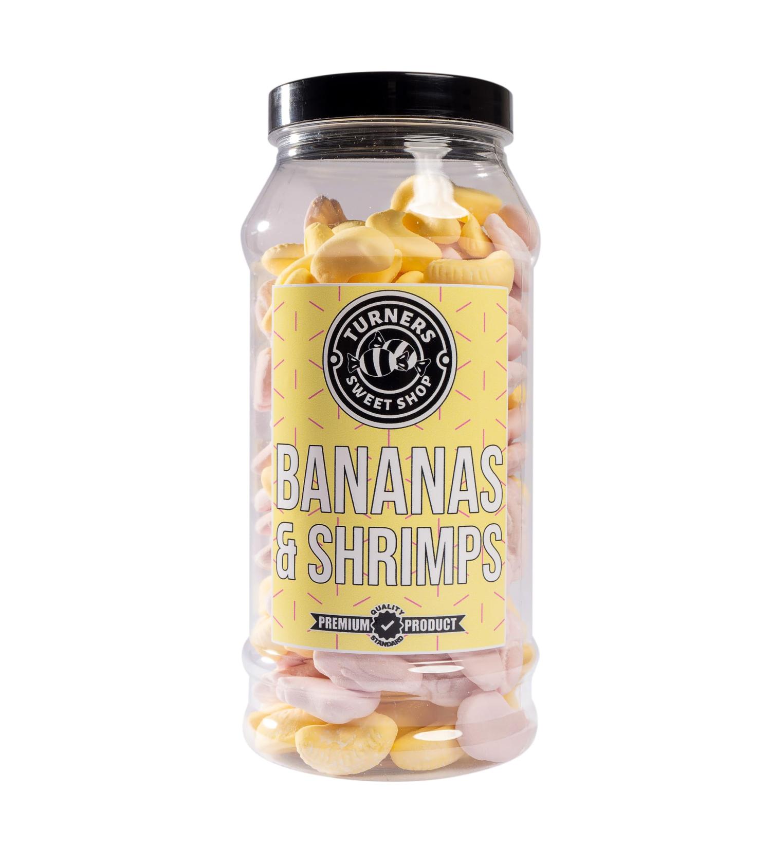 Bananas & Shrimps - 385g by Turners Sweet Shop Traditional Retro Gift Jar Classic Original Pick & Mix Sweets Quality Confectionary Fantastic Gifts for Him Her or Them