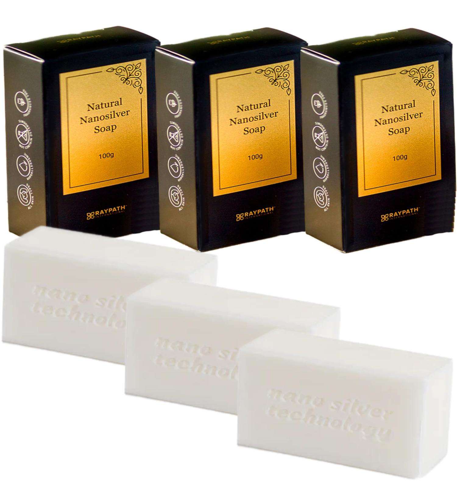  RAYPATH INTERNATIONAL Set of 3 natural white soaps with Nanosilver 100g | Gentle antibacterial cleansing soap | Eco-friendly skincare products for face and body - Buy Online on GoSupps.com