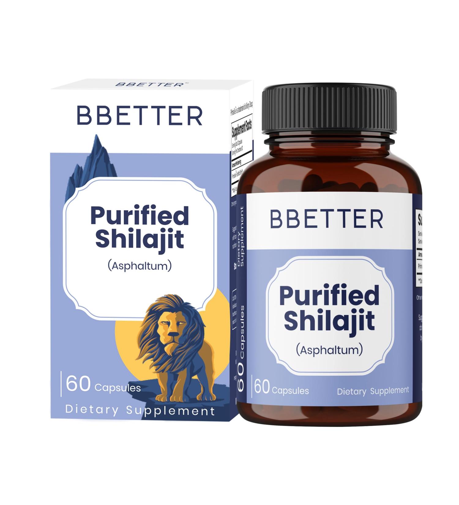 BBETTER Purified Shilajit 250 mg with PrimaVie | Lab Tested Himalayan Shilajit Extract | Supports Vitality Energy Stamina & Healthy Aging | High Absorption Natural Supplement | 60 Capsules Pack of 1 - Buy Online on GoSupps.com