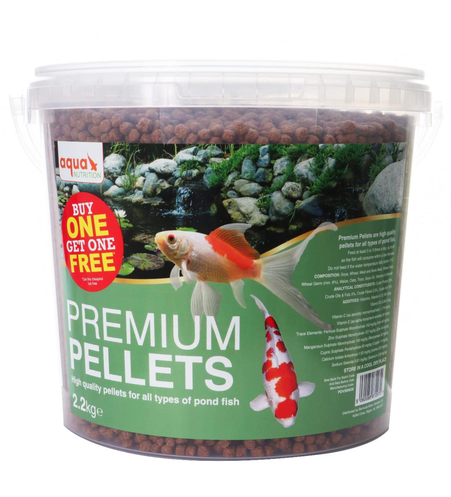 Aqua Nutrition Goldfish and Koi Pond Premium Pellet Food (2200g) BOGOF - Premium Complete Feed for All Pond Fish 5.6L - Buy Online on GoSupps.com