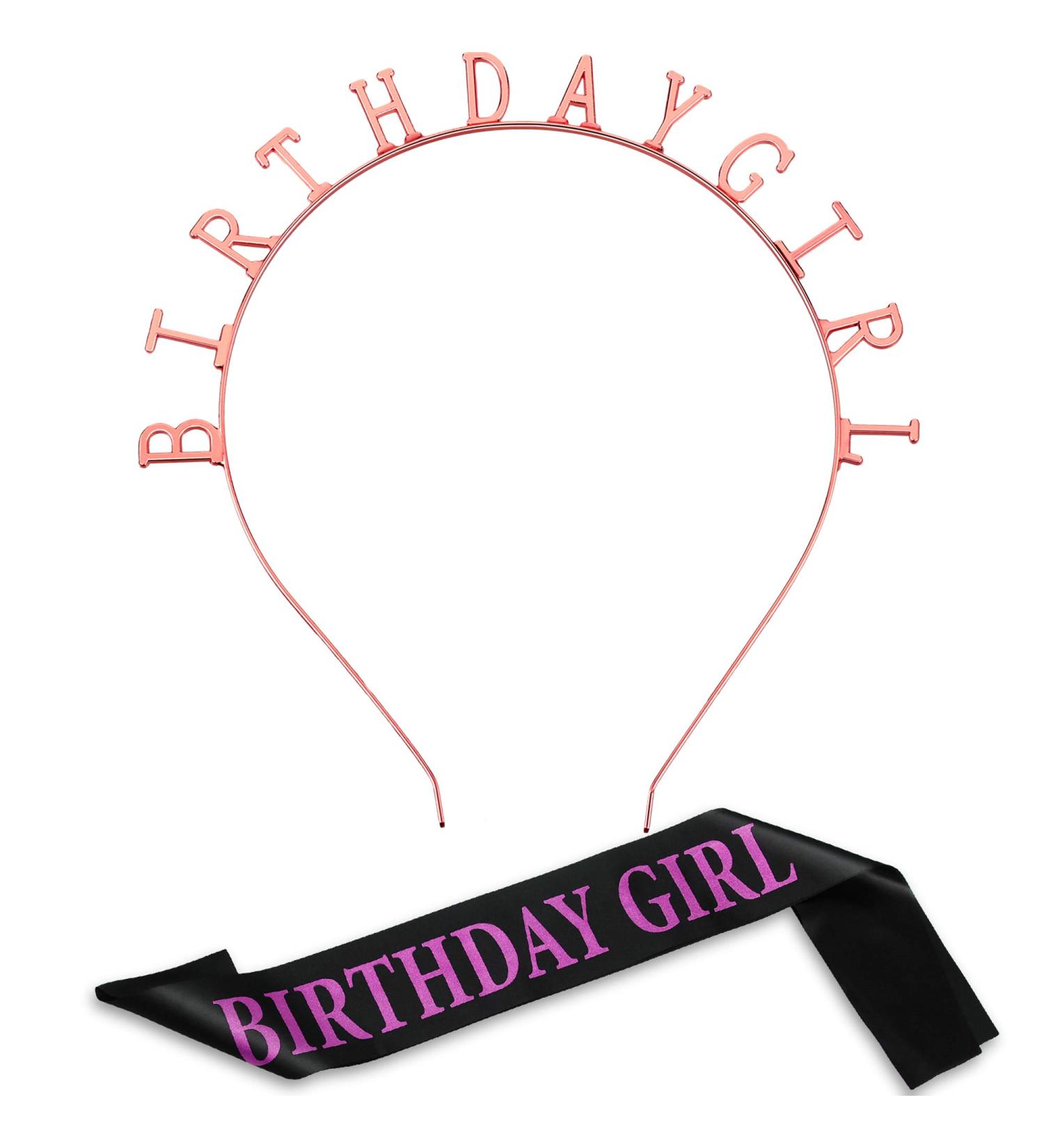 Rose Gold Birthday Girl Tiara Headband & Satin Sash Set - Party Decorations & Supplies - Buy Online on GoSupps.com