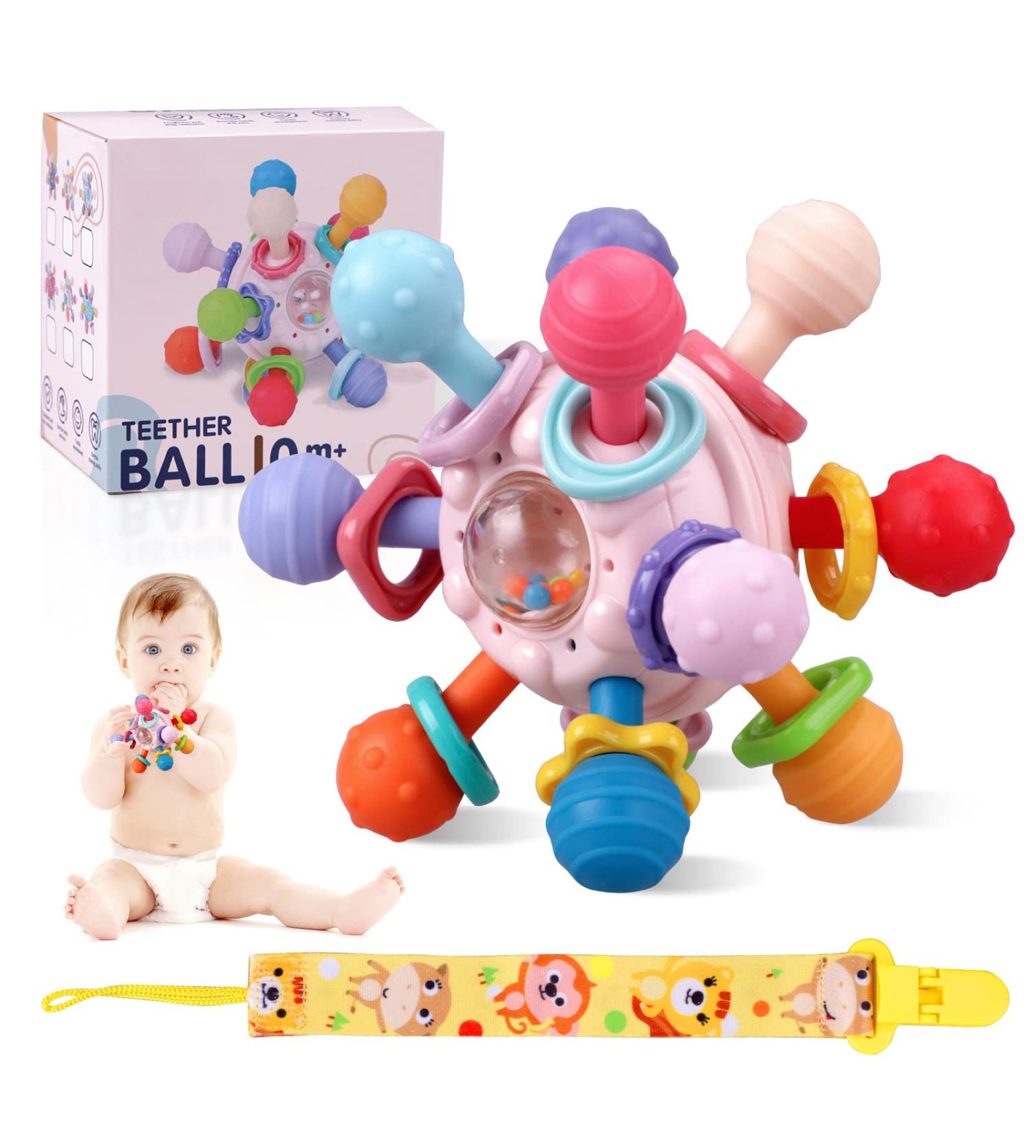 Rotatable Silicone Teething Toy Ball - Sensory Toy for Babies 0-6 Months | Baby Rattle & Infant Toy Gift - Buy Online on GoSupps.com