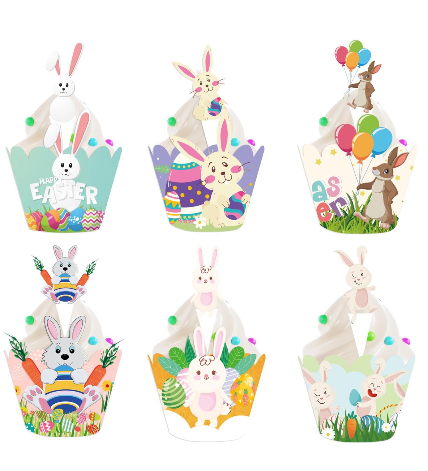 ICNYEKl 24 Pcs Easter Cake Toppers Bunny Carrot Cupcake Wrapper Liners for Spring Fairy Tale Themed Parties Animal World Parties Birthday Cake Decorations Supplies Easter Cupcake Toppe - Buy Online on GoSupps.com