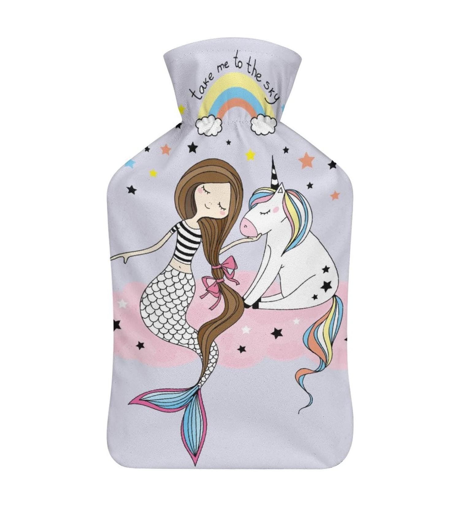 Unicorn & Mermaid Hot Water Bottle with Lid - Rubber Pain Relief Bag for Cramps Foot Warmer Therapy - Buy Online on GoSupps.com
