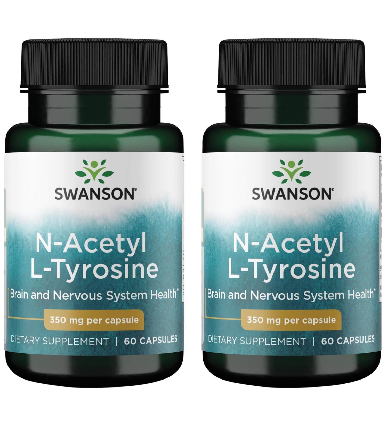 Swanson N-Acetyl L-Tyrosine - Amino Acid Supplement Supporting Overall Brain Health & Central Nervous System Function - Promotes Mood & Cognitive Health - (60 Capsules, 350mg Each) (2 Pack)