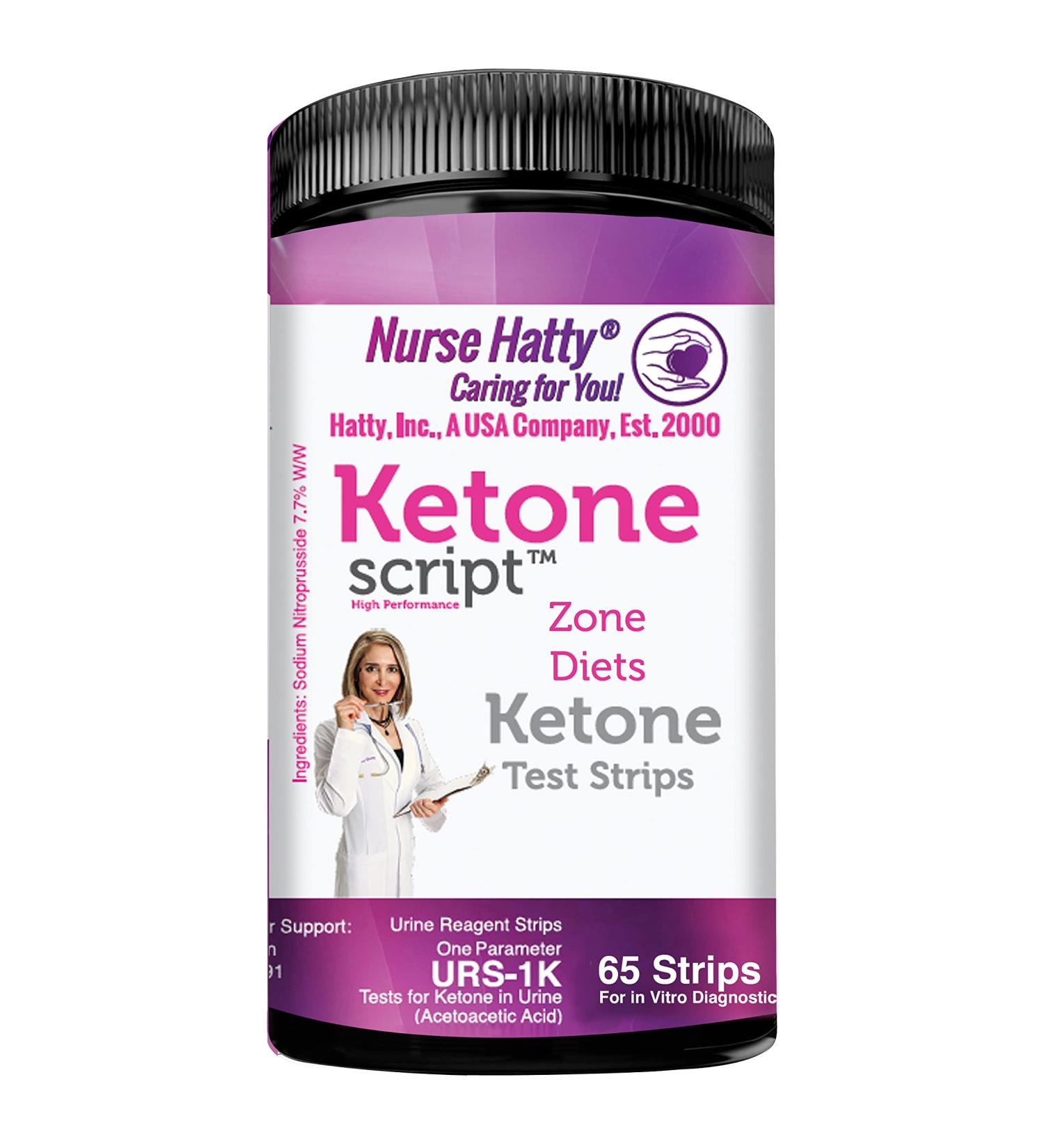 Nurse Hatty 65ct. Ketogenic & Diabetic Urinalysis Test Strips, and Fitting for Zone Diets - Reg. Length Strips.