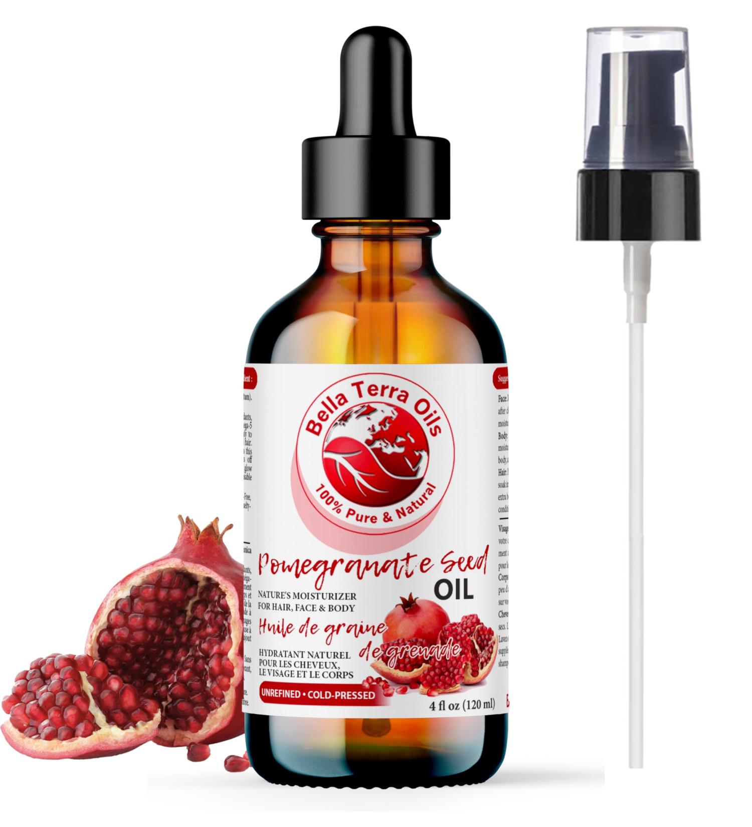 Pomegranate Seed Oil. 120ml. 100% Pure. Cold-pressed. Unrefined. Organic. Rich in Antioxidants and Essential Fatty Acids. Promotes Skin Hydration. Natural Moisturizer for Hair Skin Nails Stretch Marks. Bella Terra Oils. 120 ml (Pack of 1) - Buy Online on GoSupps.com