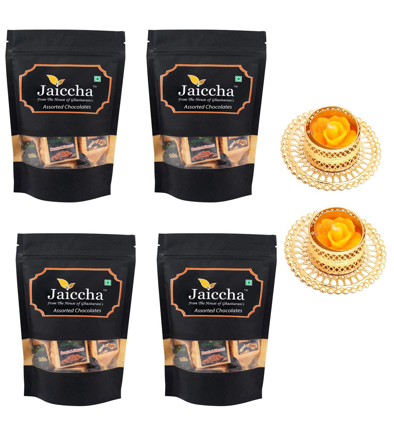 Jaiccha Ghasitaram Diwali Gifts Chocolate - Assorted Chocolates 800 GMS with 2 T-Lites - Buy Online on GoSupps.com