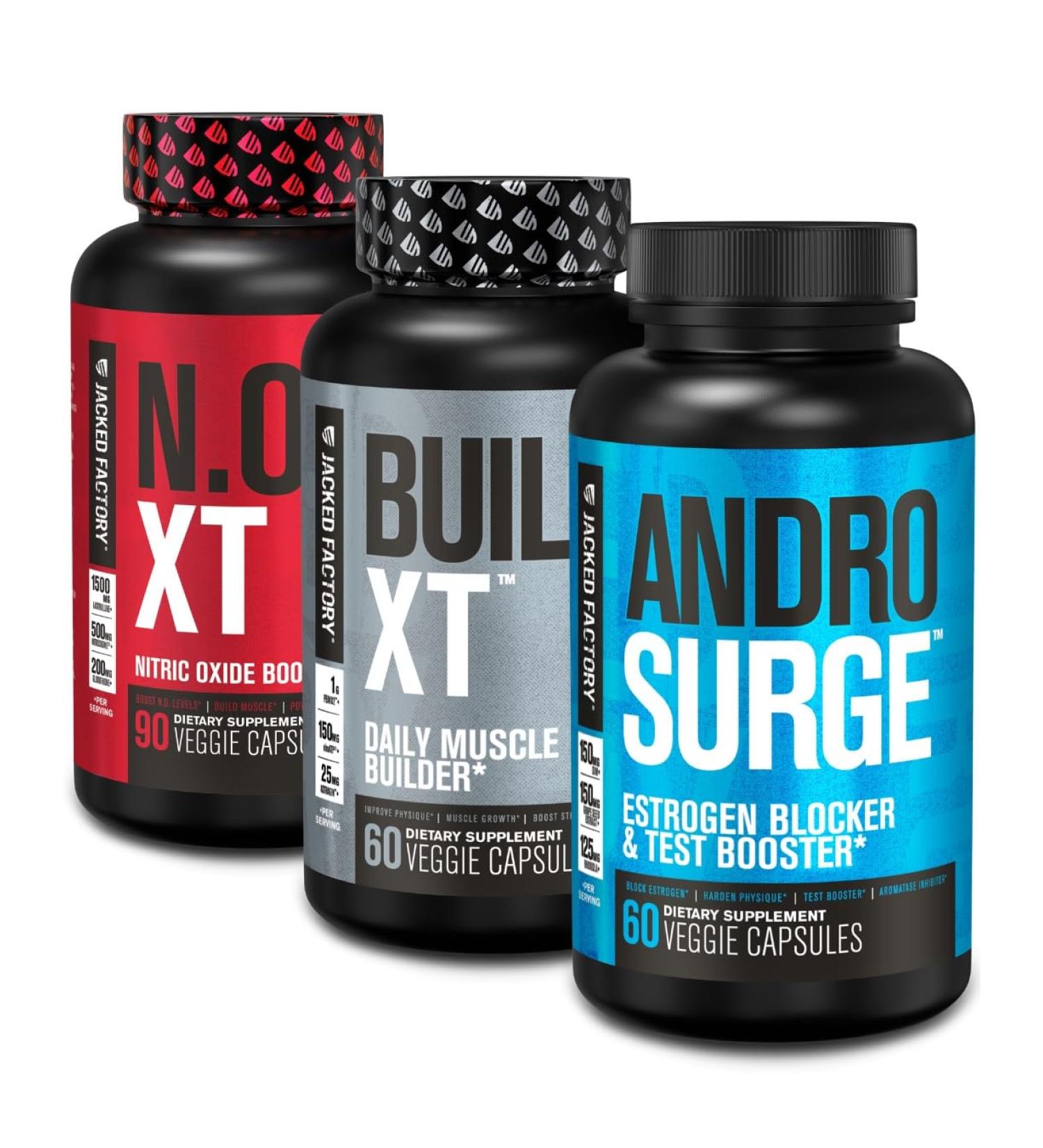 Jacked Factory N.O. XT Nitric Oxide Supplement Build-XT Muscle Builder & Androsurge Estrogen Blocker for Men - Buy Online on GoSupps.com