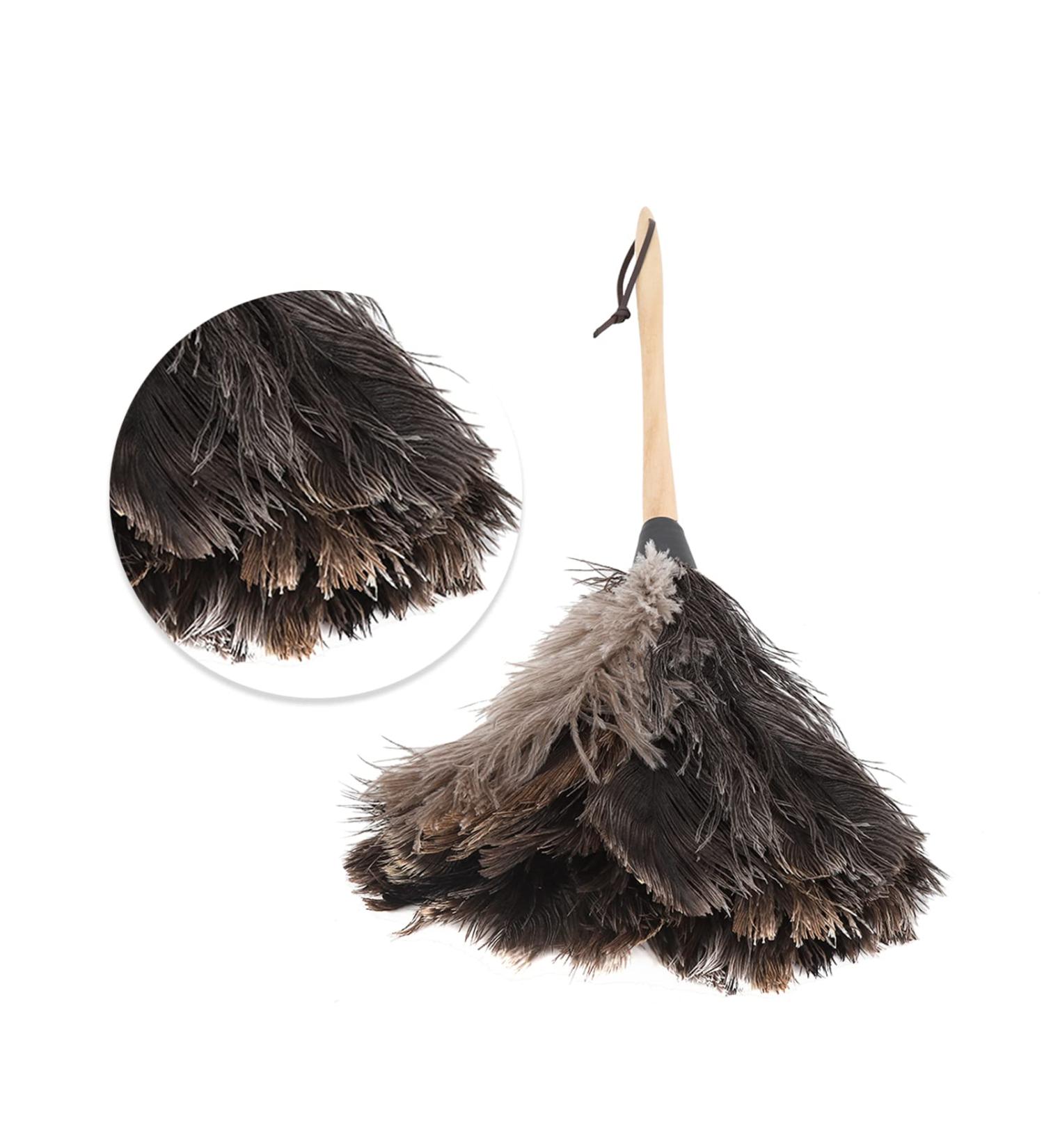 Ostrich Feather Duster Household Handmade Washable Reusable Non Electrostatic Brown Feather Duster with Wooden Handle for Keyboard Home Car Office - Buy Online on GoSupps.com