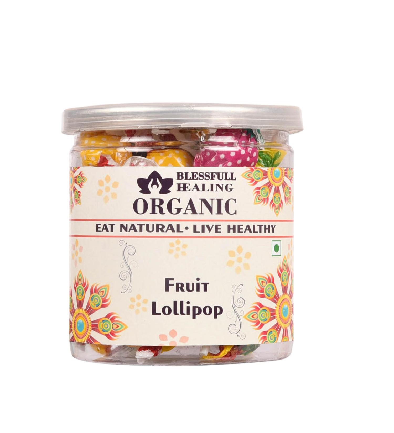 Blessfull Healing Organic Fruit Lollipop 150 Gram Airtight Container (Packing May Vary)