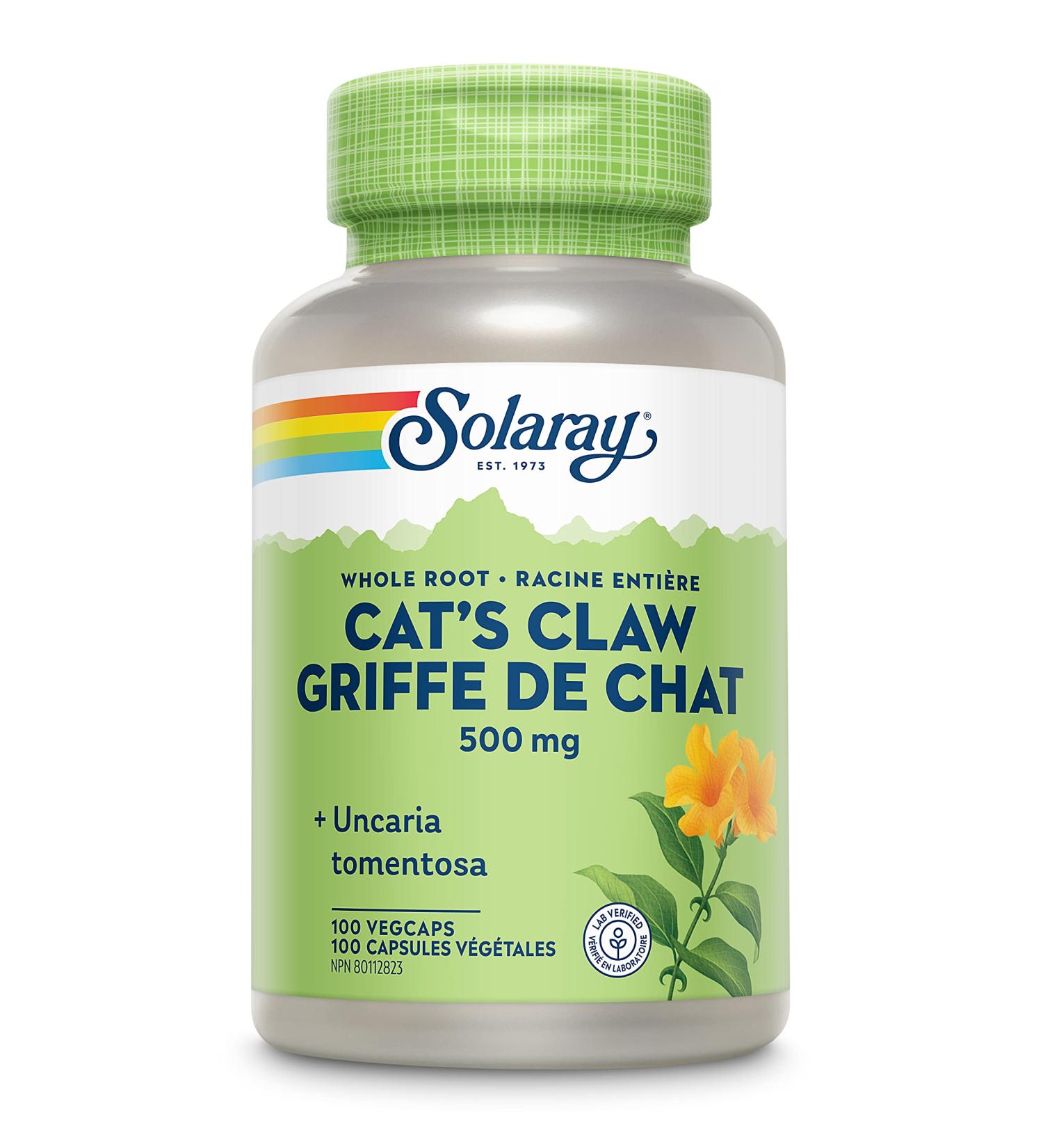 SOLARAY Cat s Claw Bark 500mg | Immune System & Digestion | Uncaria Tomentosa Whole Bark | Dietary Supplement | Vegan Lab Verified | 100 Vegetarian Capsules - Buy Online on GoSupps.com