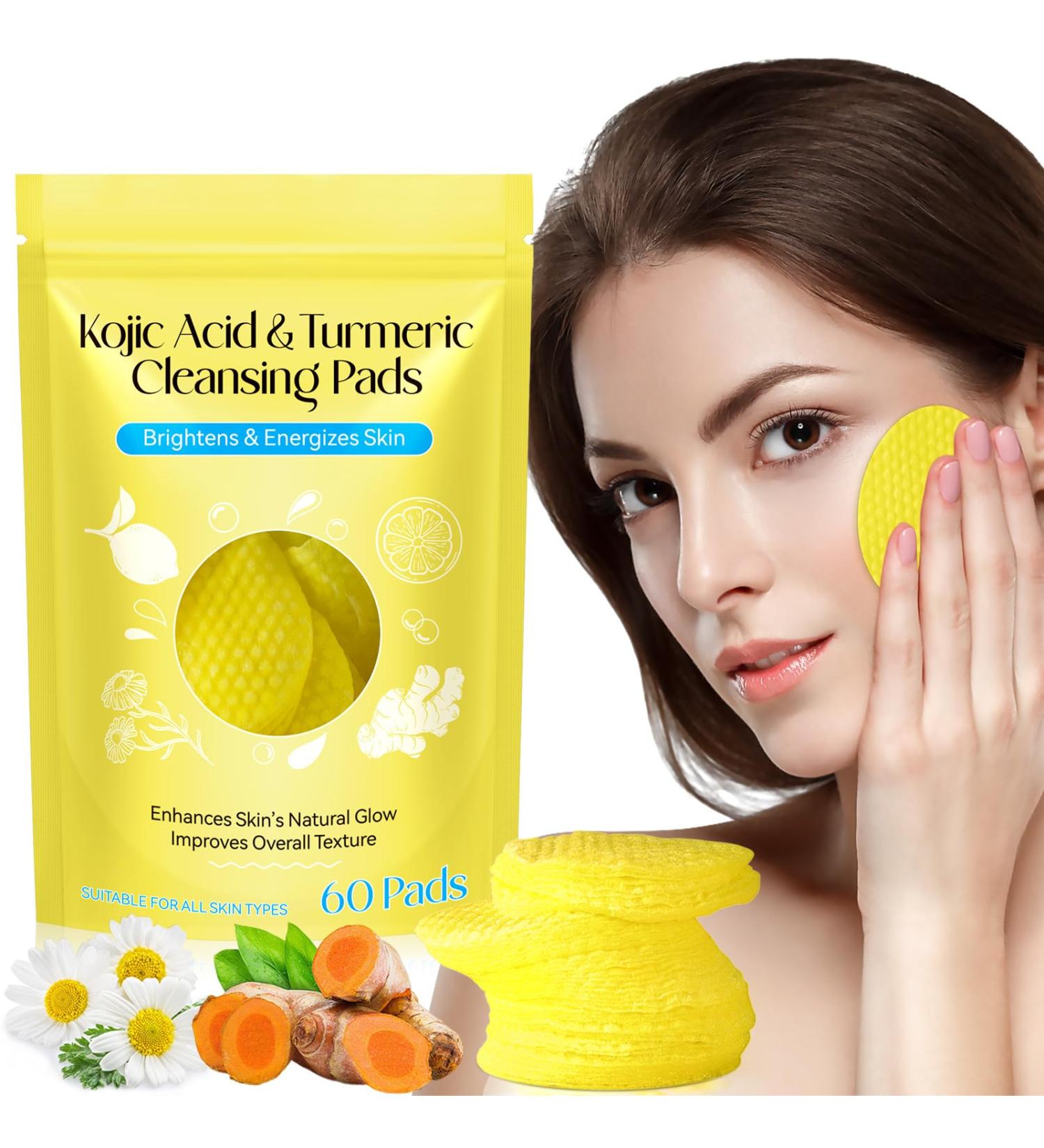 Turmeric Cleansing Pads with Kojic Acid - Exfoliating Cotton Pads for Balanced Skin Oil | 60 Count - Buy Online on GoSupps.com