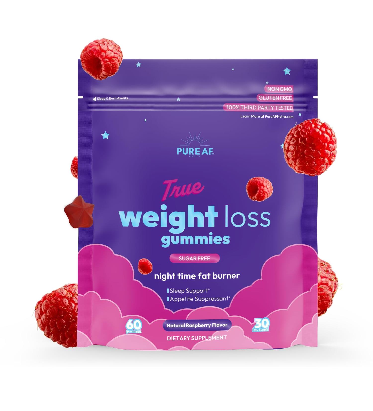 Pure AF Nutra Night Time Fat Burner Gummies Sleep Supplement & Weight Loss | Skinny Vitamin | Appetite Suppressant & Metabolism Booster | Nighttime Diet Gummies for Women & Men - Buy Online on GoSupps.com