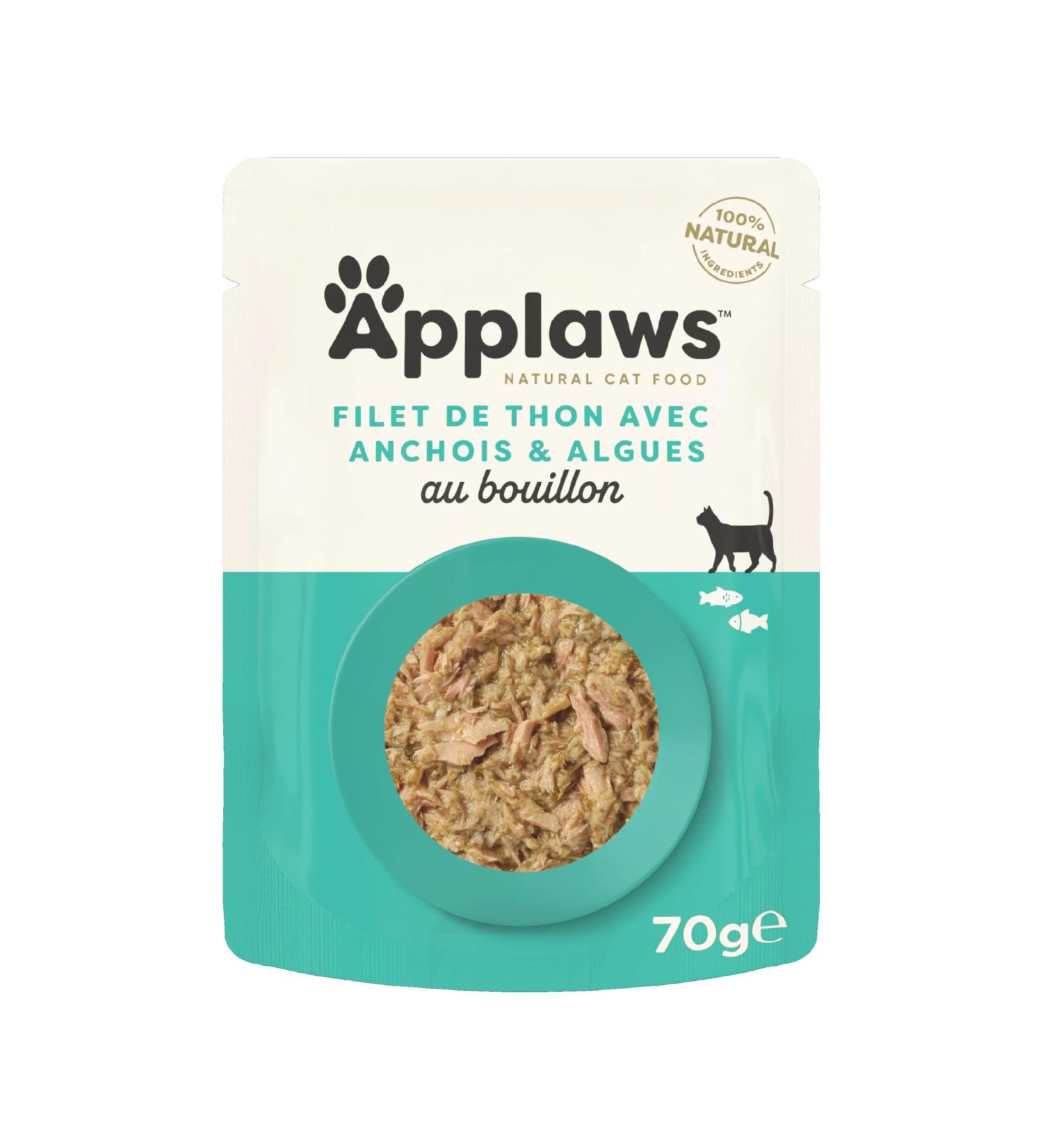 Applaws - Natural - Wet food for adult cats - Tuna fillet and anchovies in broth - 12 pouches of 70 g - Buy Online on GoSupps.com