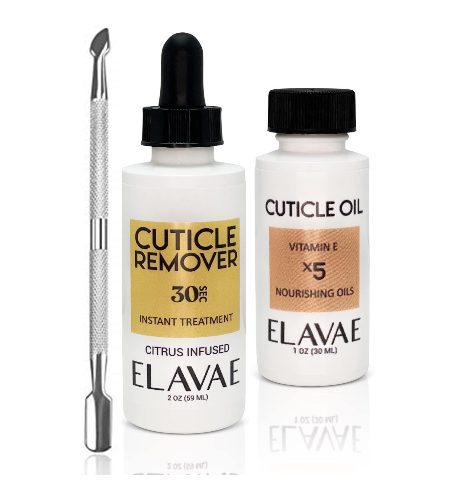 Elavae Manicure Pedicure Kit with Cuticle Oil, Remover Gel, and Pusher Tool - All Natural with Vitamin E for Nail Strength and Softening (3 Piece Set) - Buy Online on GoSupps.com