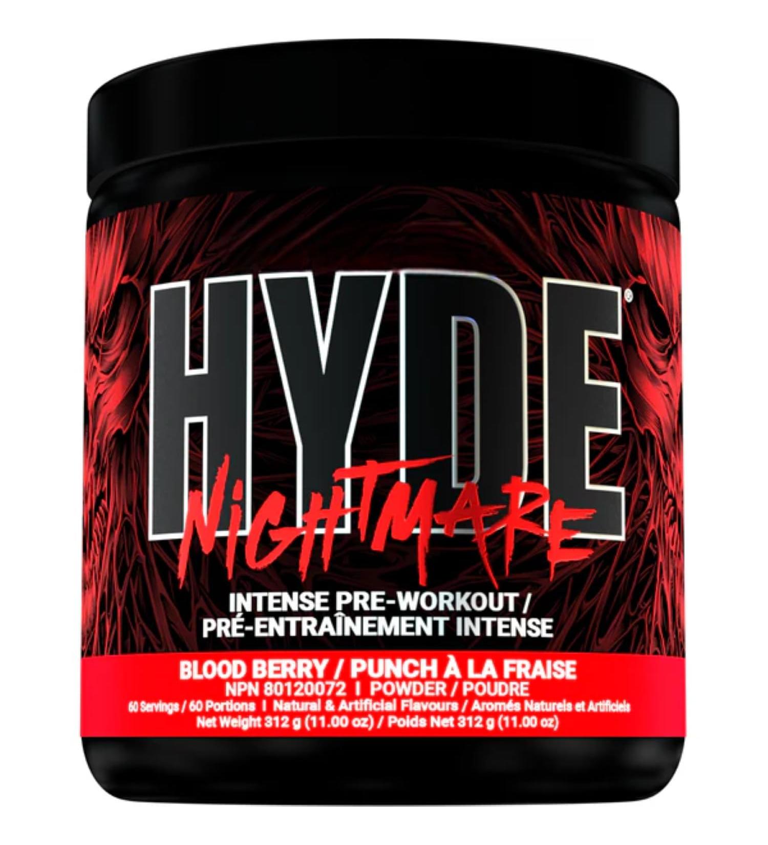 Hyde-Nightmare Pre-Workout Powder | Intense Energy Mental Focus Muscle Pump Pre-Workout | 4g L-Citrulline 2.5g Beta-Alanine 300mg Caffeine 100mg Alpha GPC | 60 Servings (Blood Berry) Blood Berry 60 Servings - Buy Online on GoSupps.com