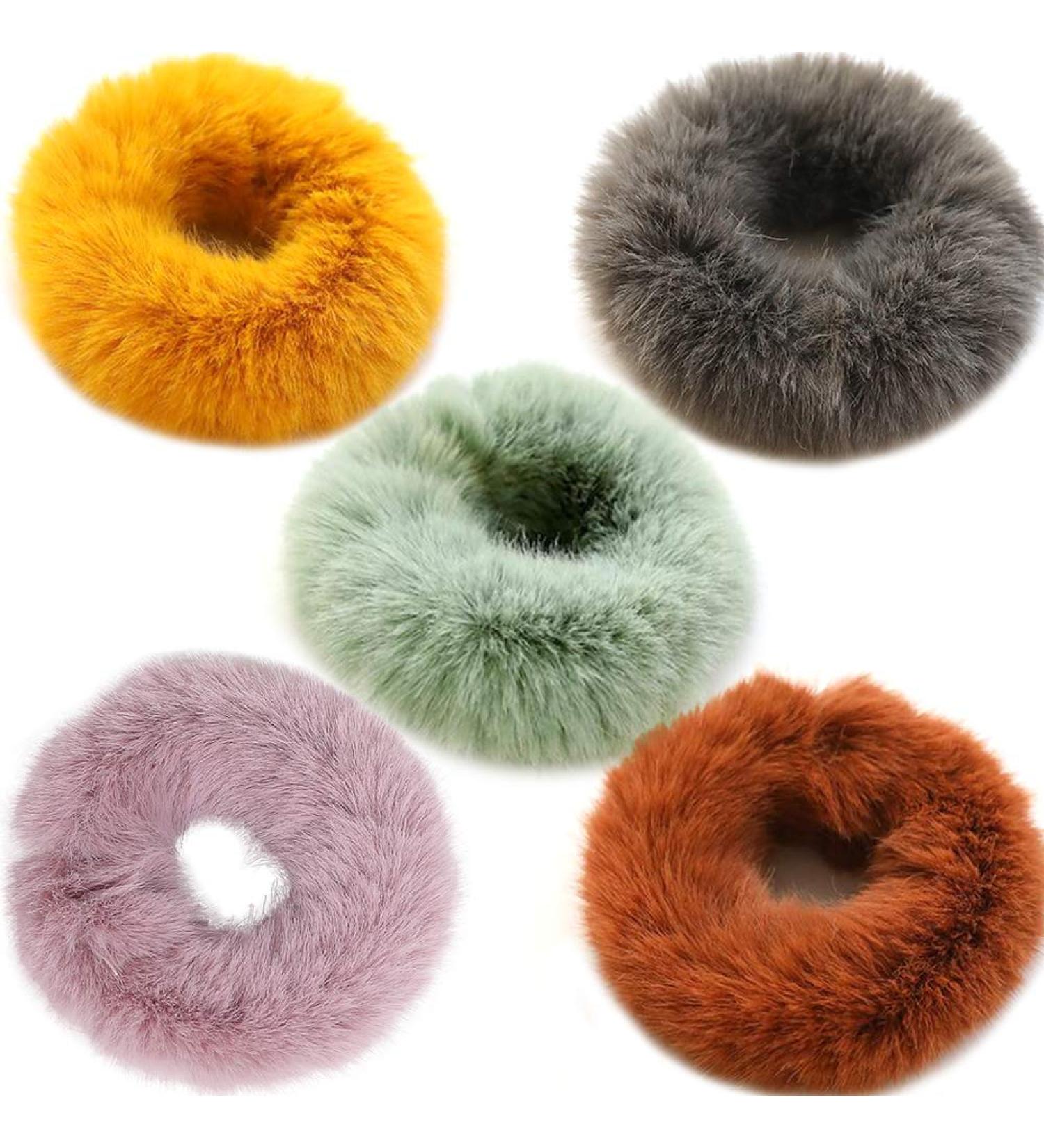 5PCS Sweet Rabbit Faux Fur Pom Pom Scrunchies - Elastic Hair Accessories for Women, Girls, and Kids - Buy Online on GoSupps.com