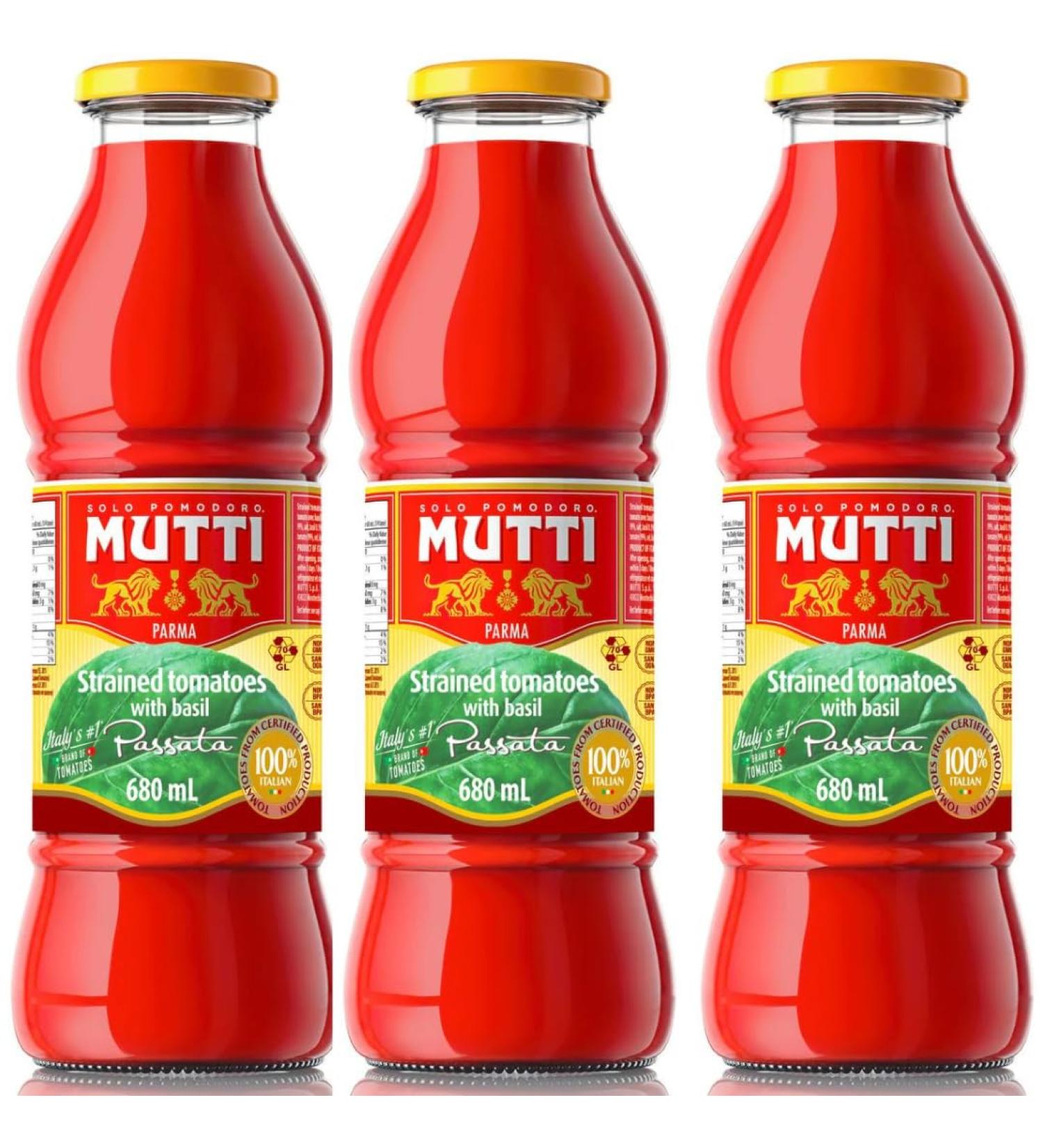 Mutti Passata Tomato with Basil Puree 680 Mililiter x 3 Pieces - Buy Online on GoSupps.com