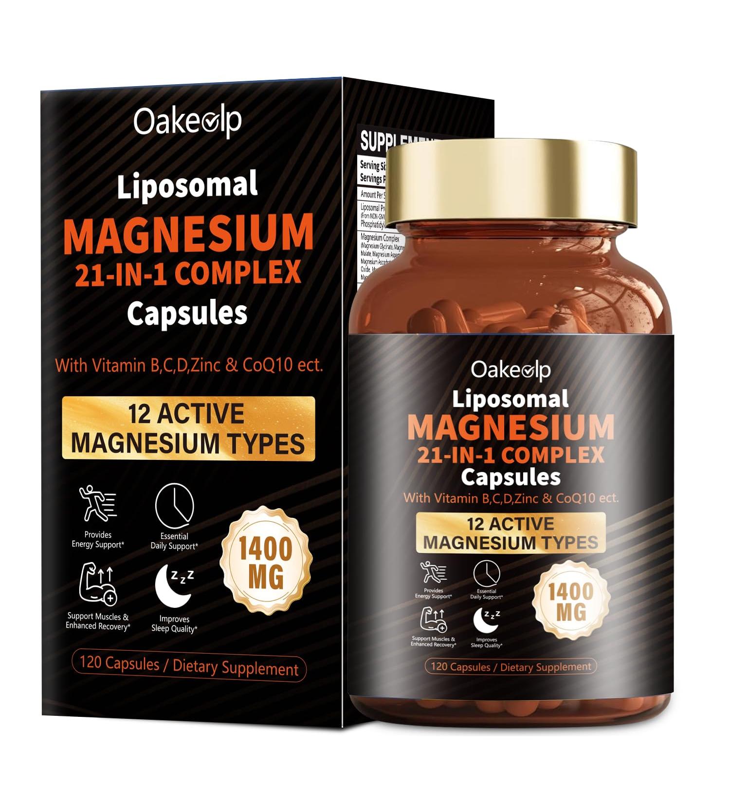 21 in 1 Liposomal 12 Active Types Magnesium Complex 1400mg (Glycinate Citrate Malate etc) Capsule -with Vitamin D3 B6 B12 Ashwagandha & CoQ10 for Adult-Support Relaxation Muscle & Heart 12 Types Magnesium Tasteless 120 C  - Buy Online on GoSupps.com