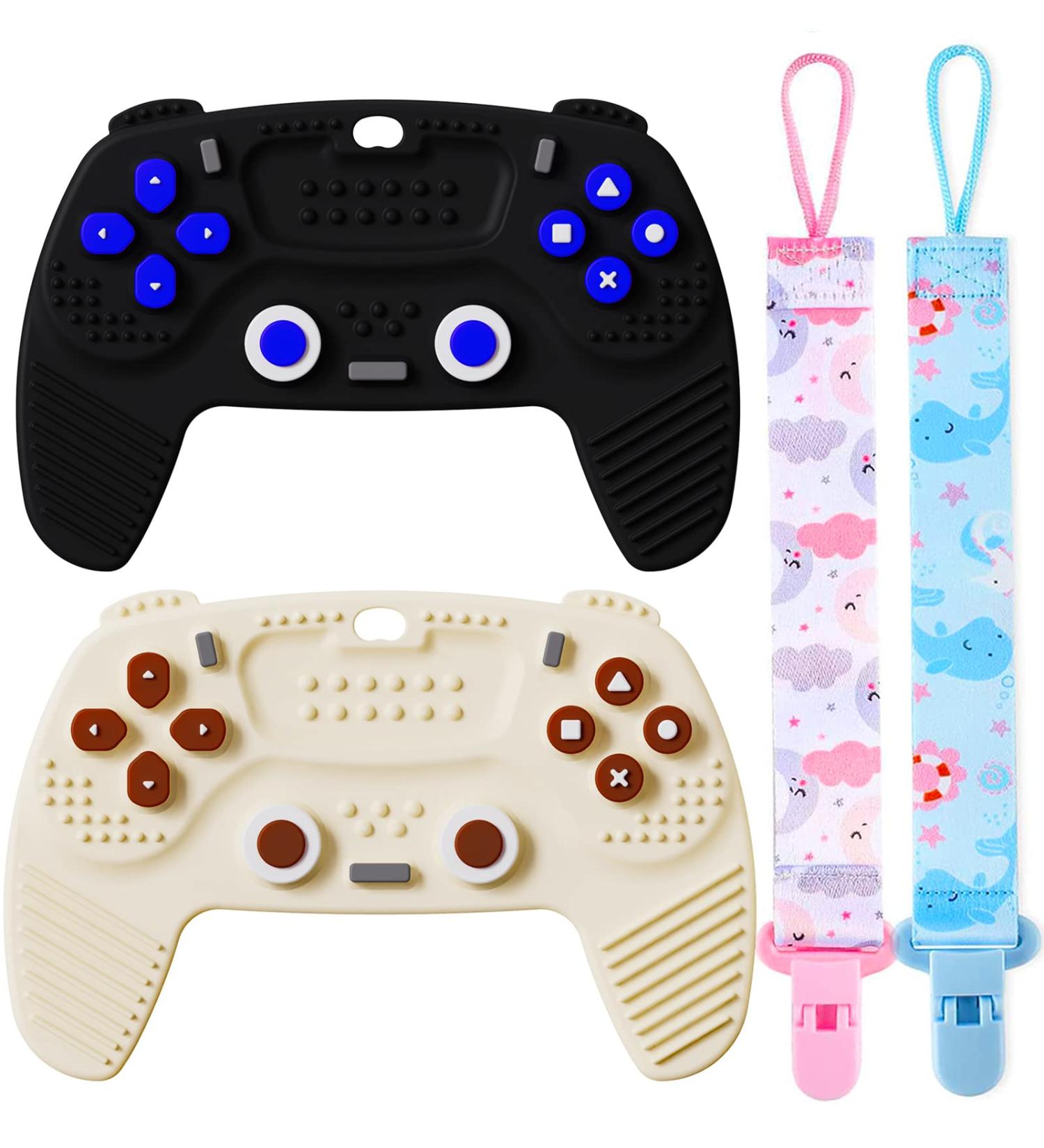 2 Pack Remote Game Controller Teething Toys with Pacifier Clips - Safe Silicone Baby Teether for Girls Boys 6-12 Months - Buy Online on GoSupps.com