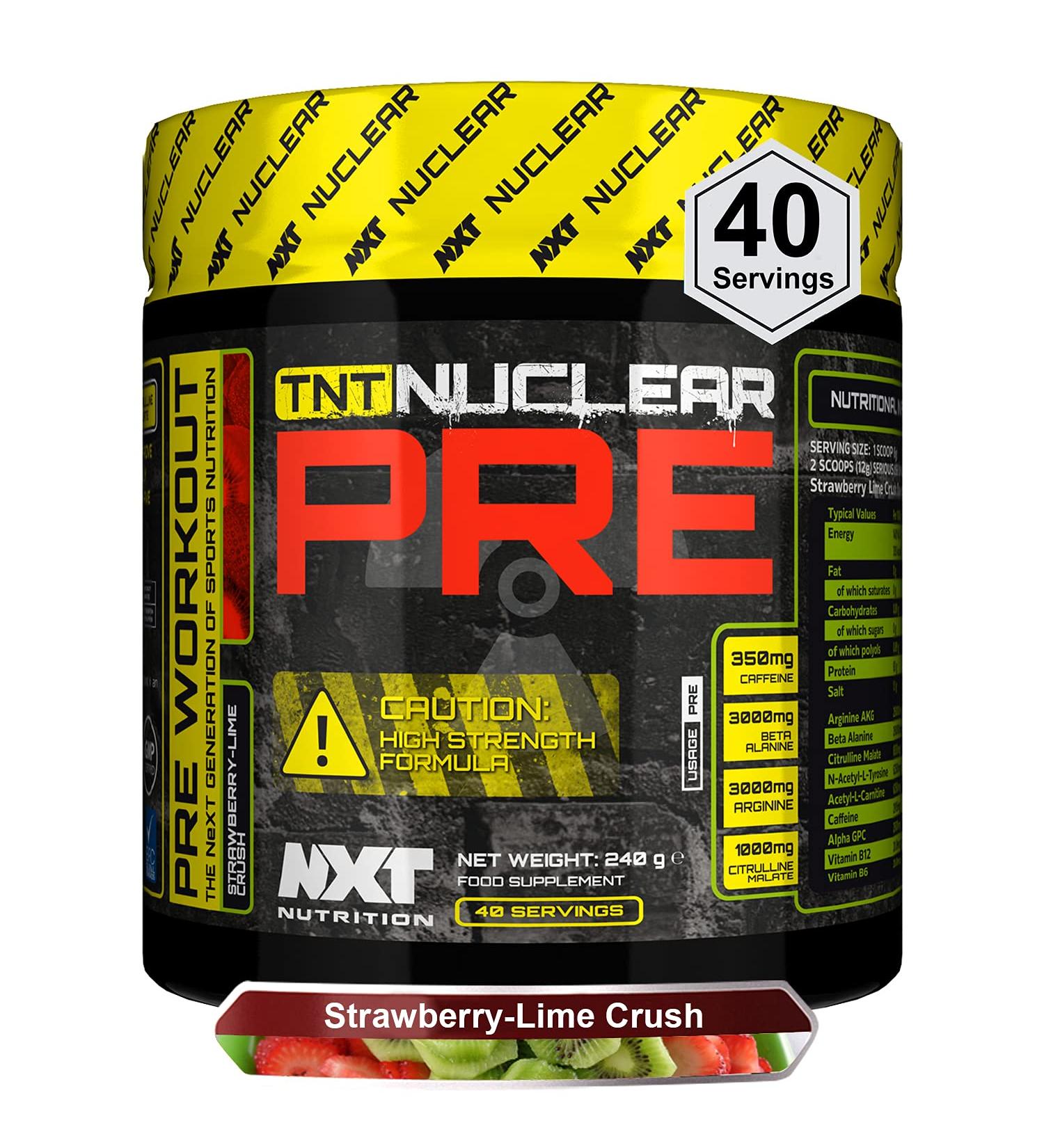 NXT Nutrition TNT Nuclear Pre Workout Drink - Strawberry Lime Crush | L-Citrulline Beta Alanine Caffeine Blend for Pump Endurance & Focus - 40 Servings Vegan - Buy Online on GoSupps.com