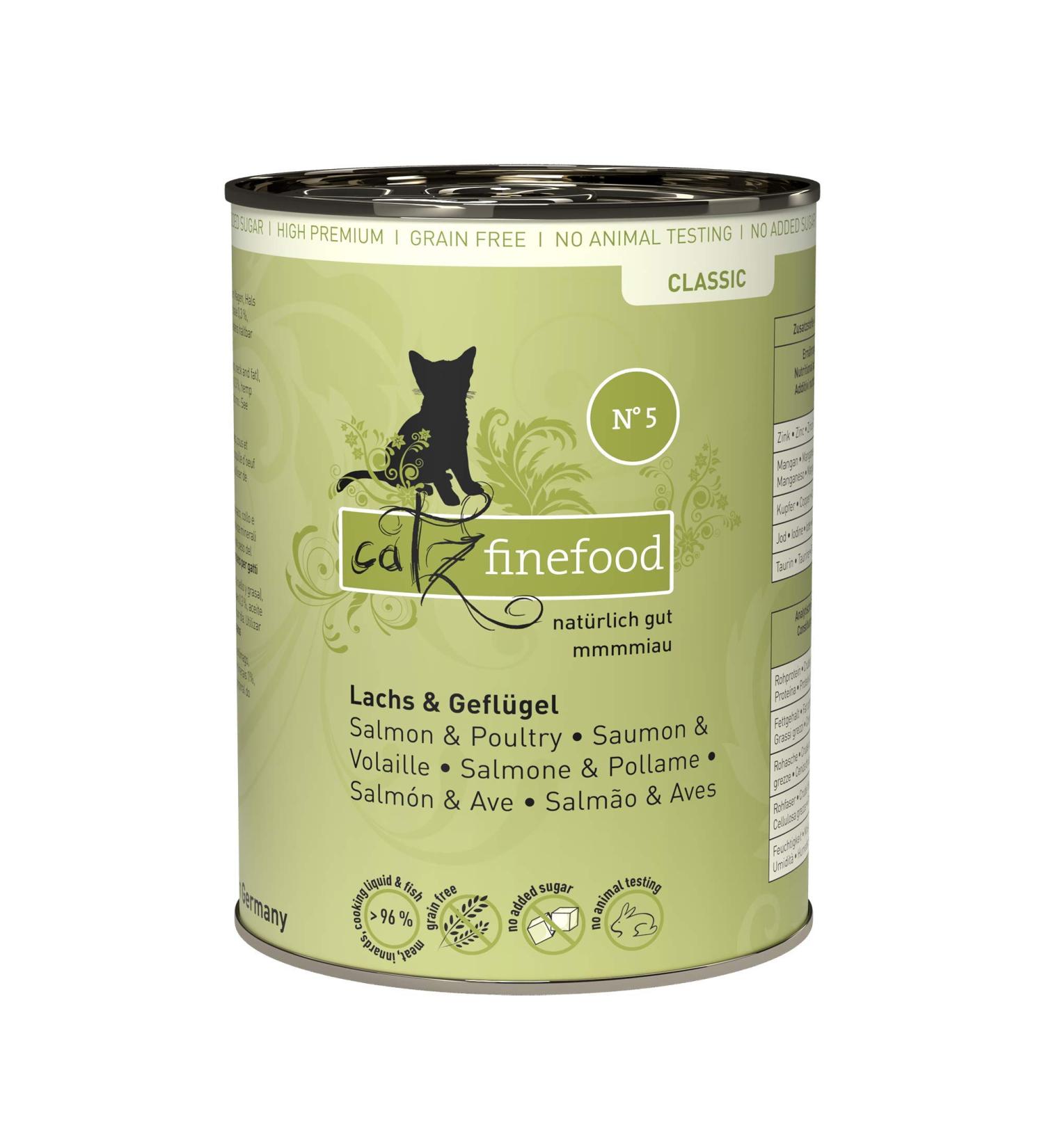 Catz Finefood N 5 Salmon & Poultry Wet Cat Food - 6x400g Cans - Refined with Spinach & Tomato | Premium International Shipping - Buy Online on GoSupps.com