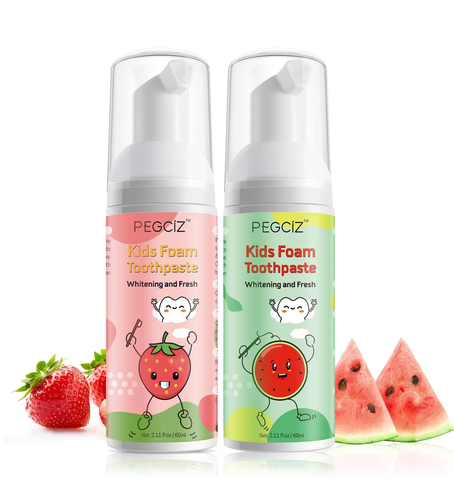 Kids Foam Toothpaste with Low Fluoride - Natural Formula for U-shaped Toothbrush | Strawberry & Watermelon Flavor - Buy Online on GoSupps.com