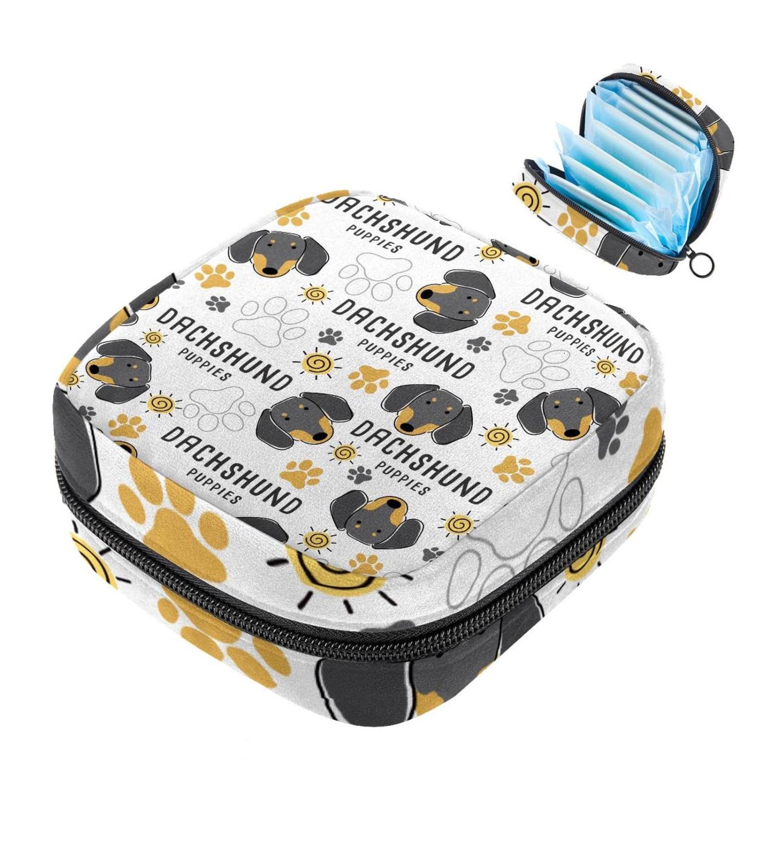 Women's Travel Makeup Organizer with Menstrual Cup Pocket - Large Capacity Dachshund Dog Paw Design - Buy Online on GoSupps.com
