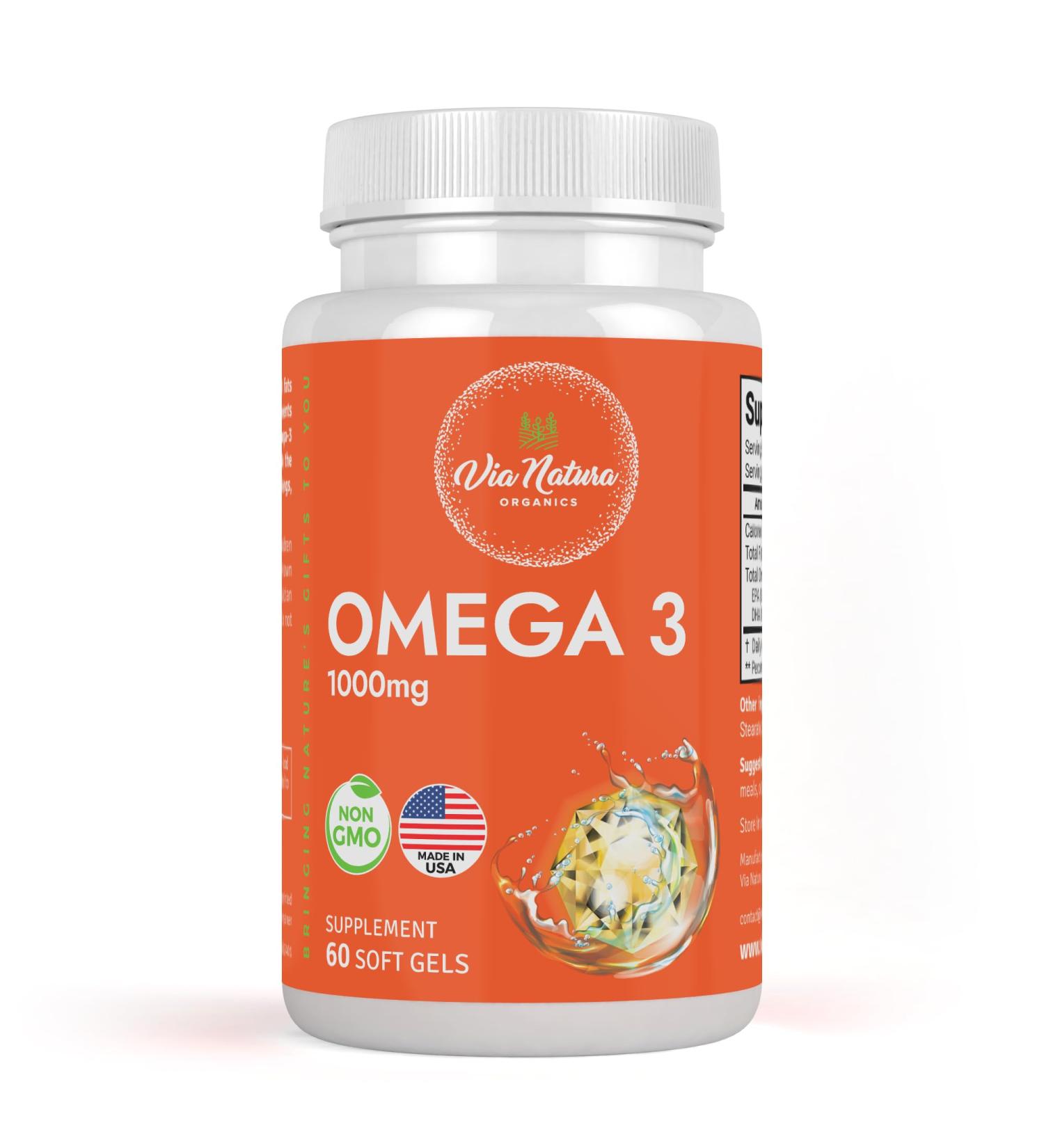 Via Natura Organics Omega 3 | 1000mg | Fish Oil | Fatty acids | EPA & DHA | Non-GMO | 60 Softgels - Buy Online on GoSupps.com
