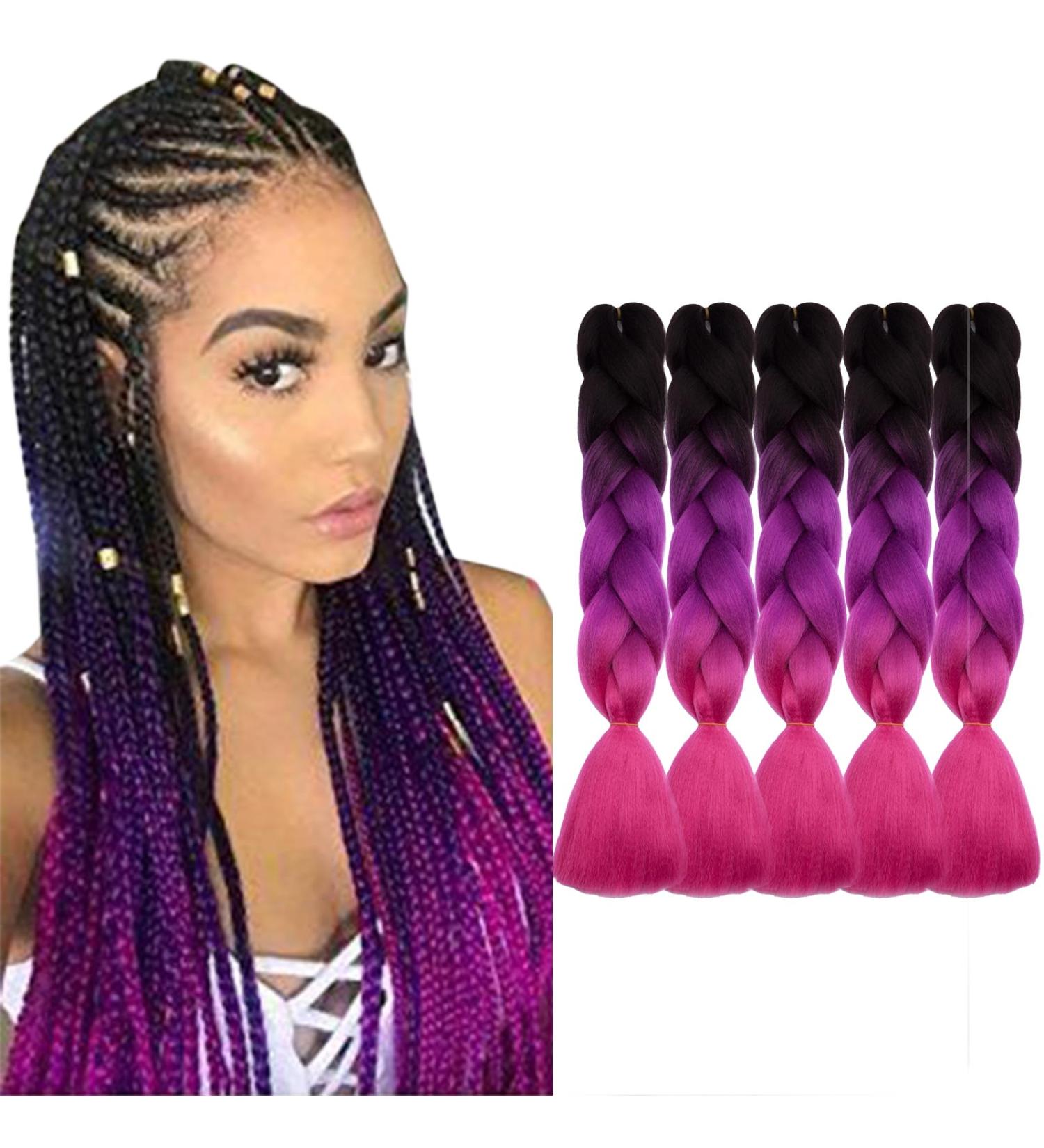 Buy Tess Braids Extensions 60cm - 5 Pack Jumbo Kanekalon Ombre Hair Braids (Black/Purple/Pink) | High-Quality 100g Box Braids for Stunning Styles - Buy Online on GoSupps.com