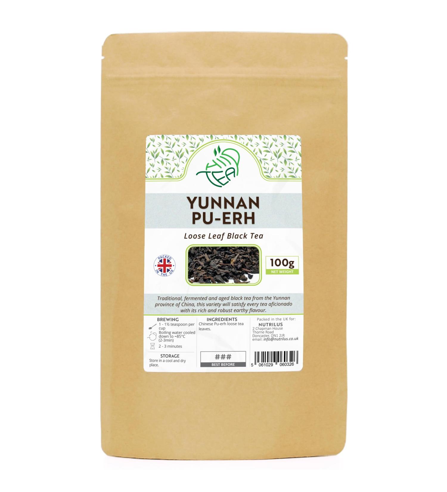 Yunnan Pu-Erh Premium Loose Leaf Black Tea - Fermented and Aged Chinese Tea (100g) - Buy Online on GoSupps.com