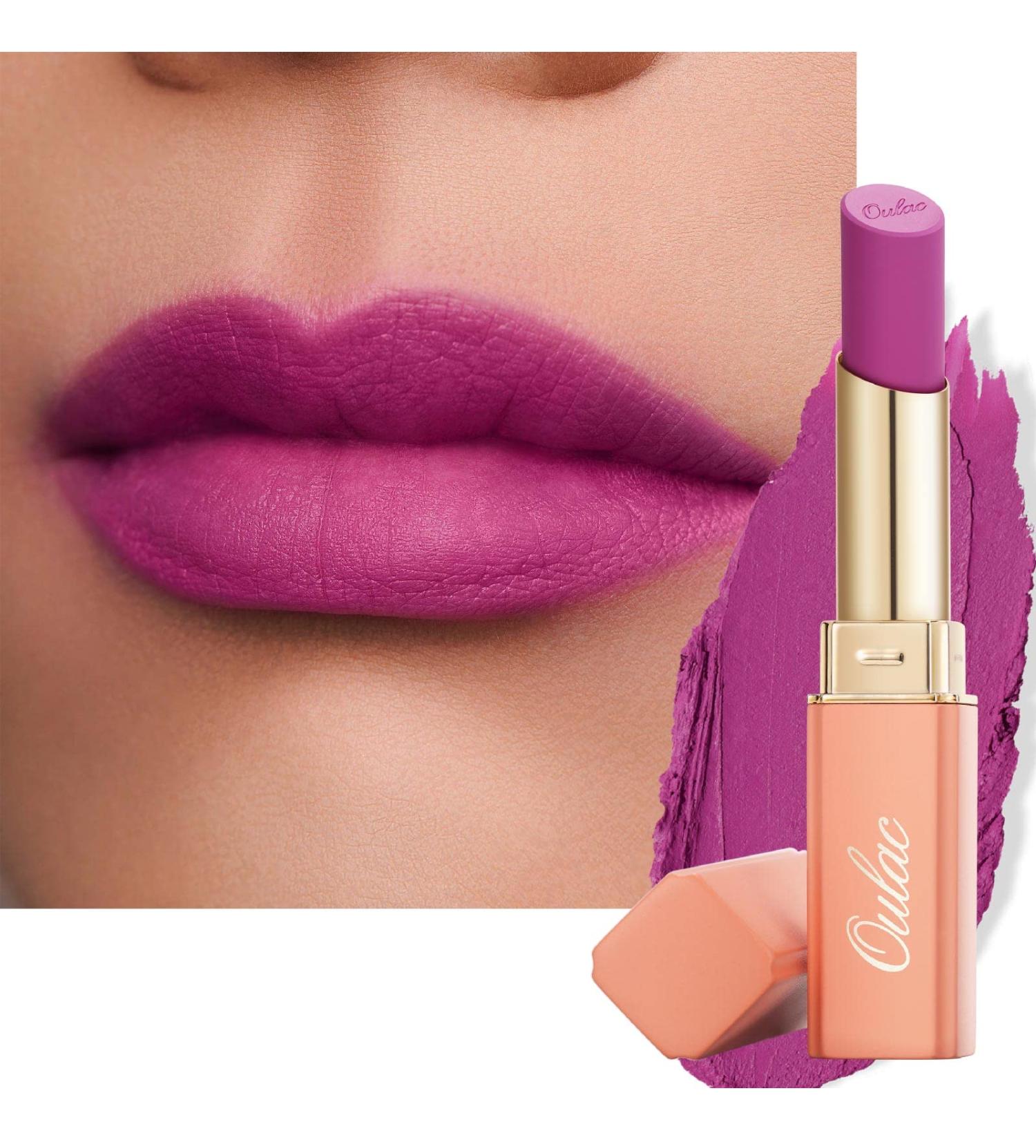 Oulac Purple Creamy Matte Lipstick - Violet Soft Satin Finish | Moisturizing Formula with Rose Oil | Vegan & Cruelty-Free | Highly Pigmented | 3.6g - Summer Again - Buy Online on GoSupps.com