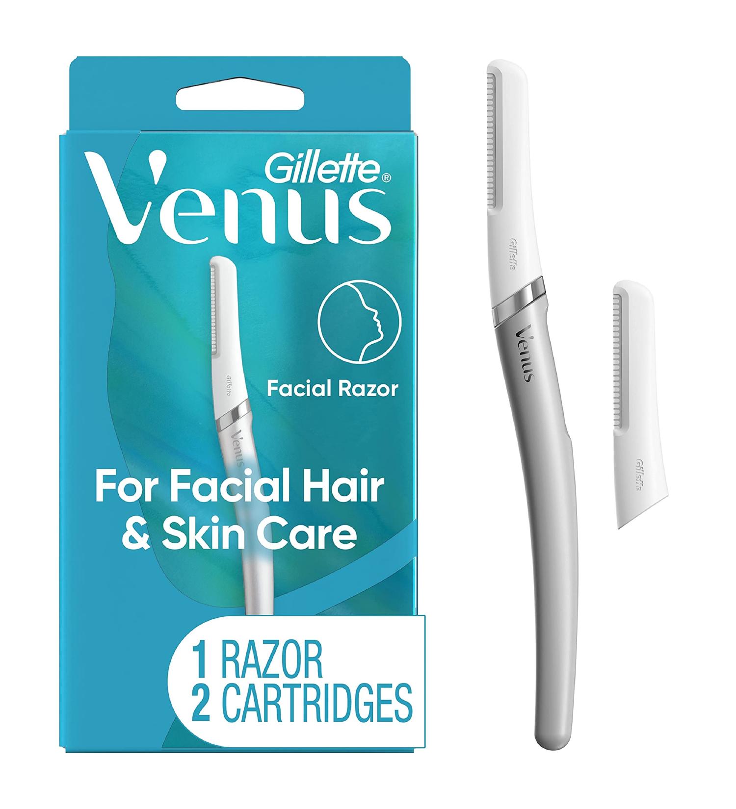 Gillette Venus Facial Razor: Exfoliating Dermaplaning Tool for Face + 2 Blade Refills | Women's Face Razors for Smooth Skin - Buy Online on GoSupps.com