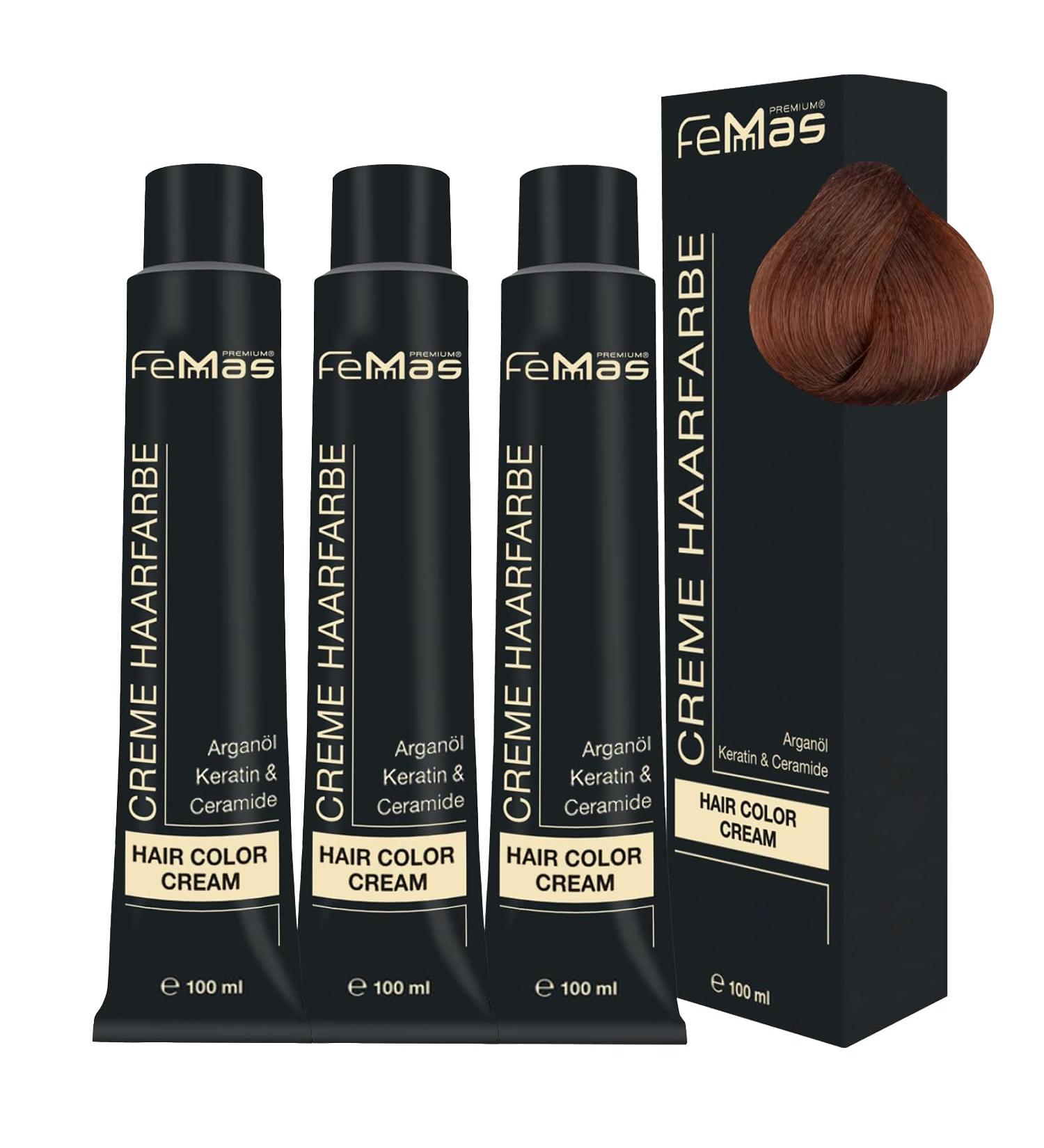 Femmas Hair Color 3x Middle Blonde Copper 7.84 | Professional Cream with Argan Oil & Keratin | Permanent Tinting for Radiant Color | 100ml 3 Pack - Buy Online on GoSupps.com