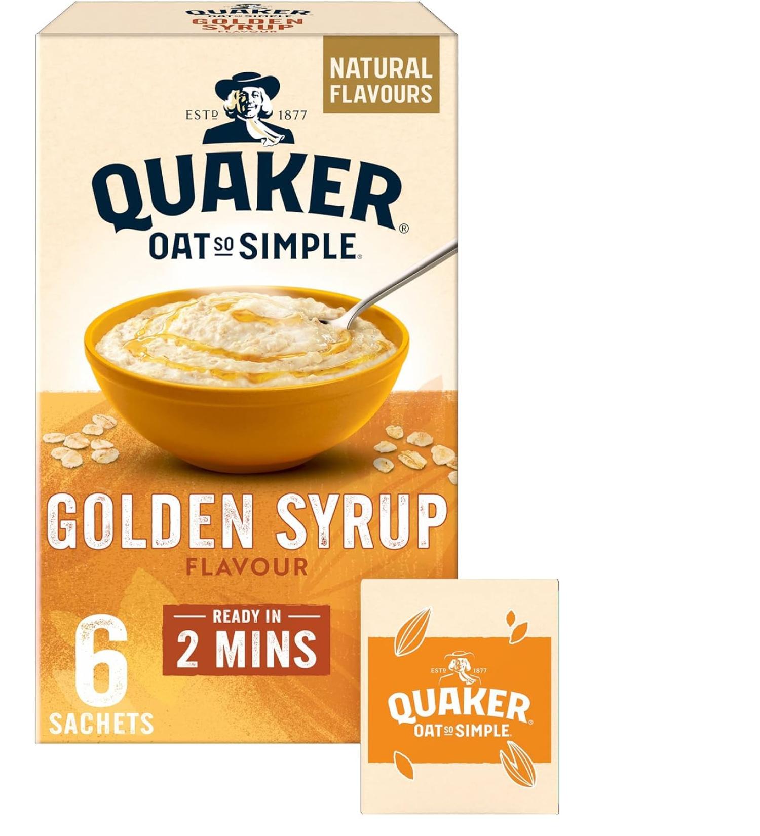 Quaker Oats So simple Golden Syrup Sachets (6 x 36g) - 2 Pack | 100% Wholegrain Golden Syrup Flavour Ready In 2 Mins Helps Lower Cholesterol. - Buy Online on GoSupps.com