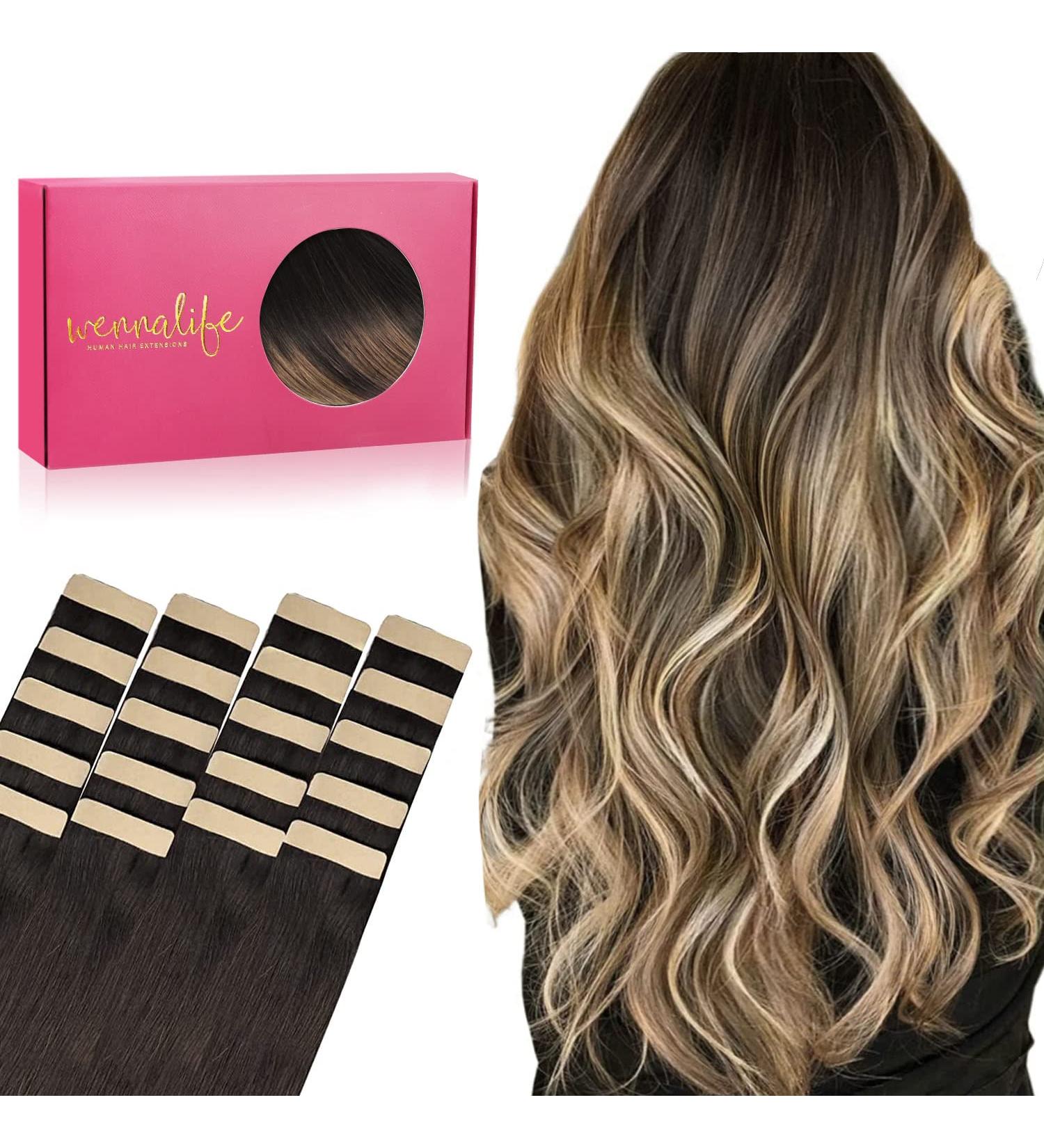 Buy If-alife Tape Extensions | 20Pcs Real Hair 26 Inch Dark Brown to Chestnut Brown & Dirty Blonde Highlights - Silky Straight Remy Invisible Skin Weft - Buy Online on GoSupps.com