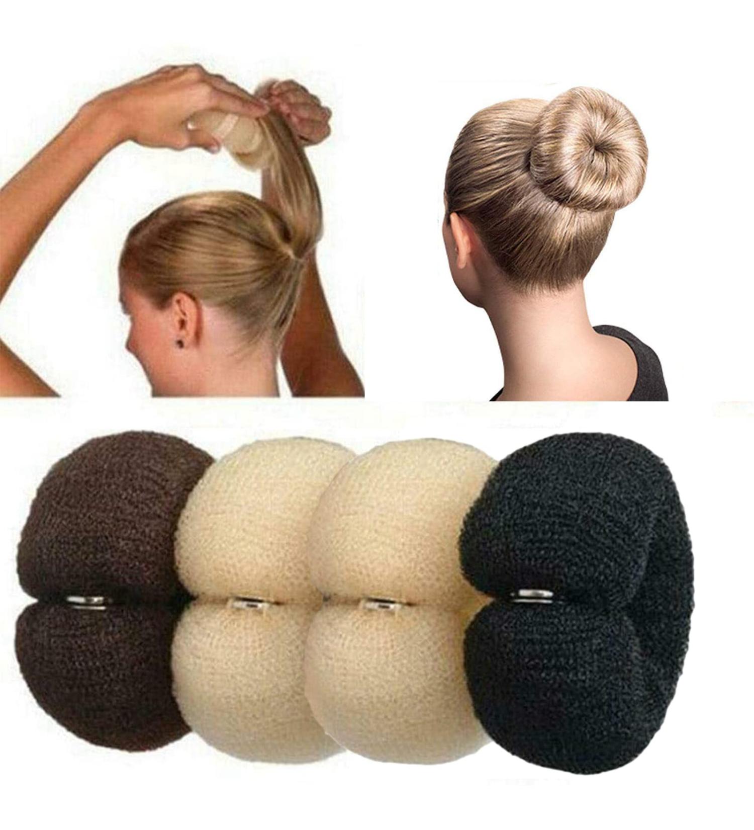 Buy Vegcoo 4-Piece Donut Hair Bun Maker Set | Stylist Hair Styling Tool - Black Brown Cream White - Buy Online on GoSupps.com