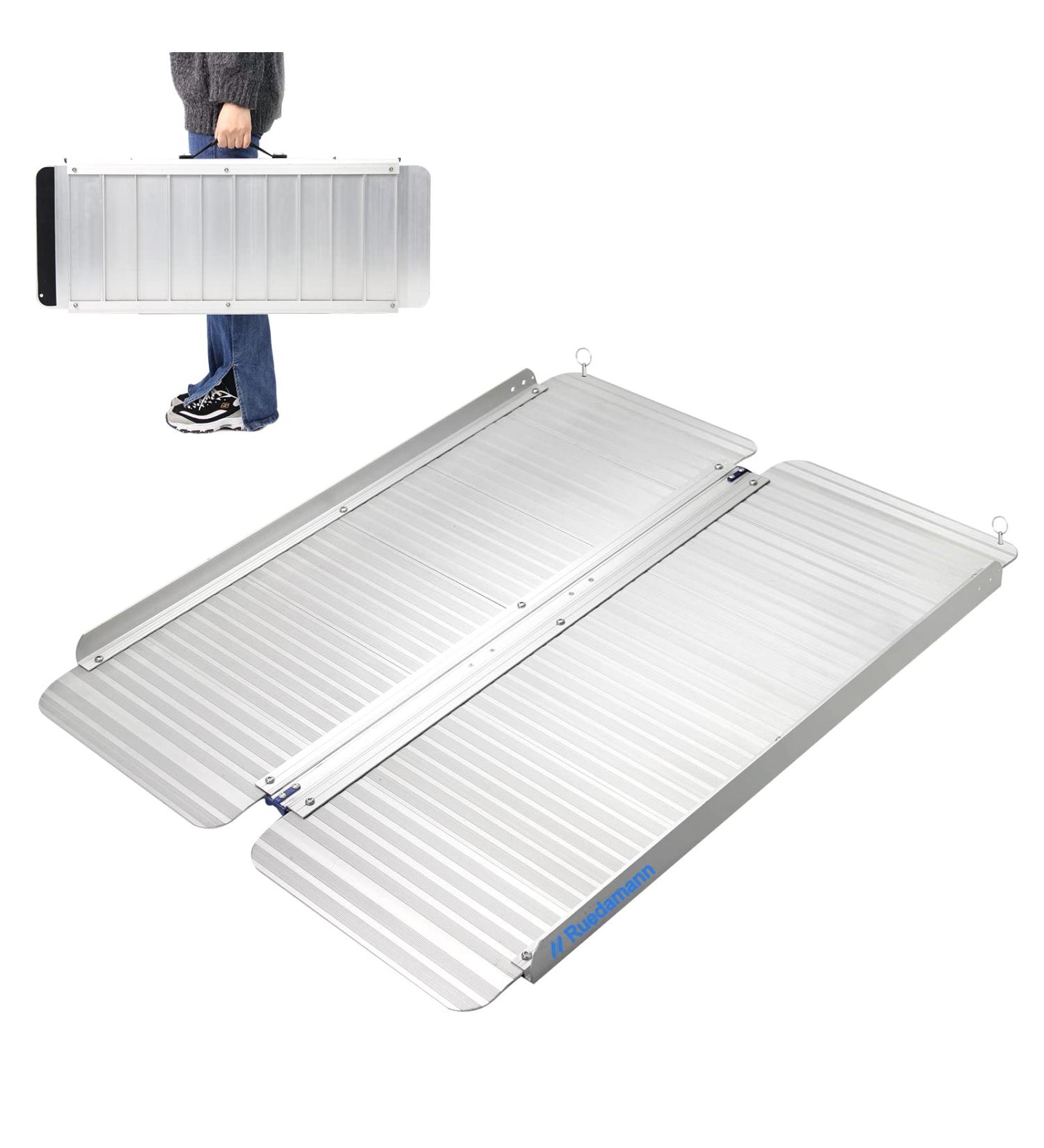 Ruedamann Aluminum Folding Threshold Ramp 600lb Capacity | Anti-Skid Pad | Webbing Handle | for Wheelchairs, Steps, Curbs | 36L x 28.7W - Buy Online on GoSupps.com