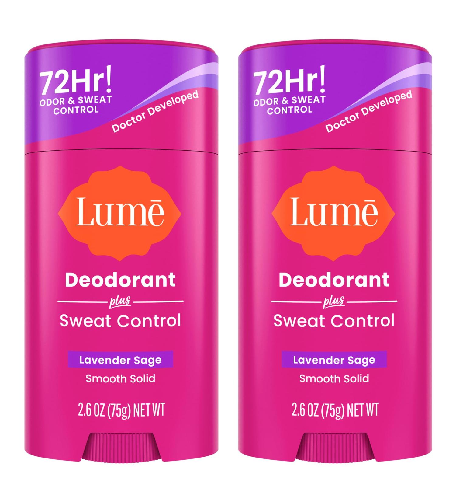 Lume Deodorant Plus Sweat Control - Smooth Solid Stick - Maximum Strength Antiperspirant - 72 Hour Odor And Sweat Control - Baking Soda Free Skin Loving - 3.0 ounce (Lavender Sage) - Buy Online on GoSupps.com