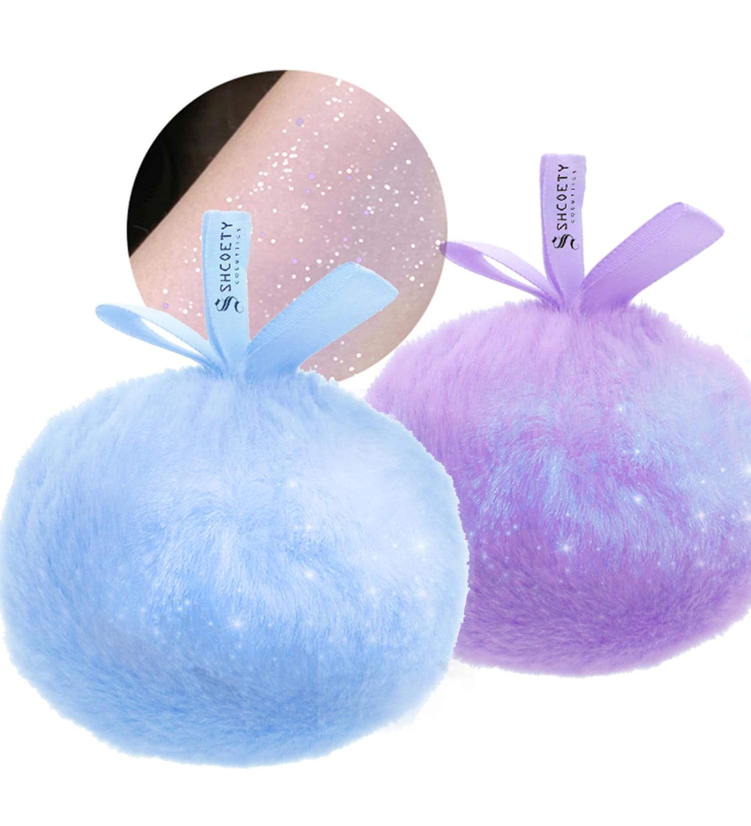 Highlighter Makeup Powder Puff Set - Body Glitter Shimmer Powder for Face Hair & Body | Long-Lasting Festival & Prom Essentials (2pcs Blue & Purple - Buy Online on GoSupps.com