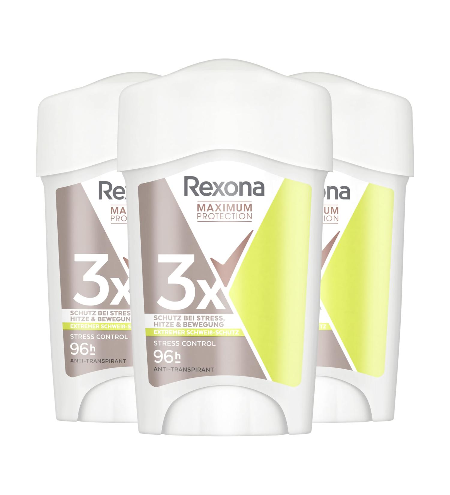 REXONA - Women's Stress Control Deodorant - Antiperspirant Stick - 3x more effective against perspiration - 96h protection - (pack of 3x45ml) (Packaging may vary) - Buy Online on GoSupps.com