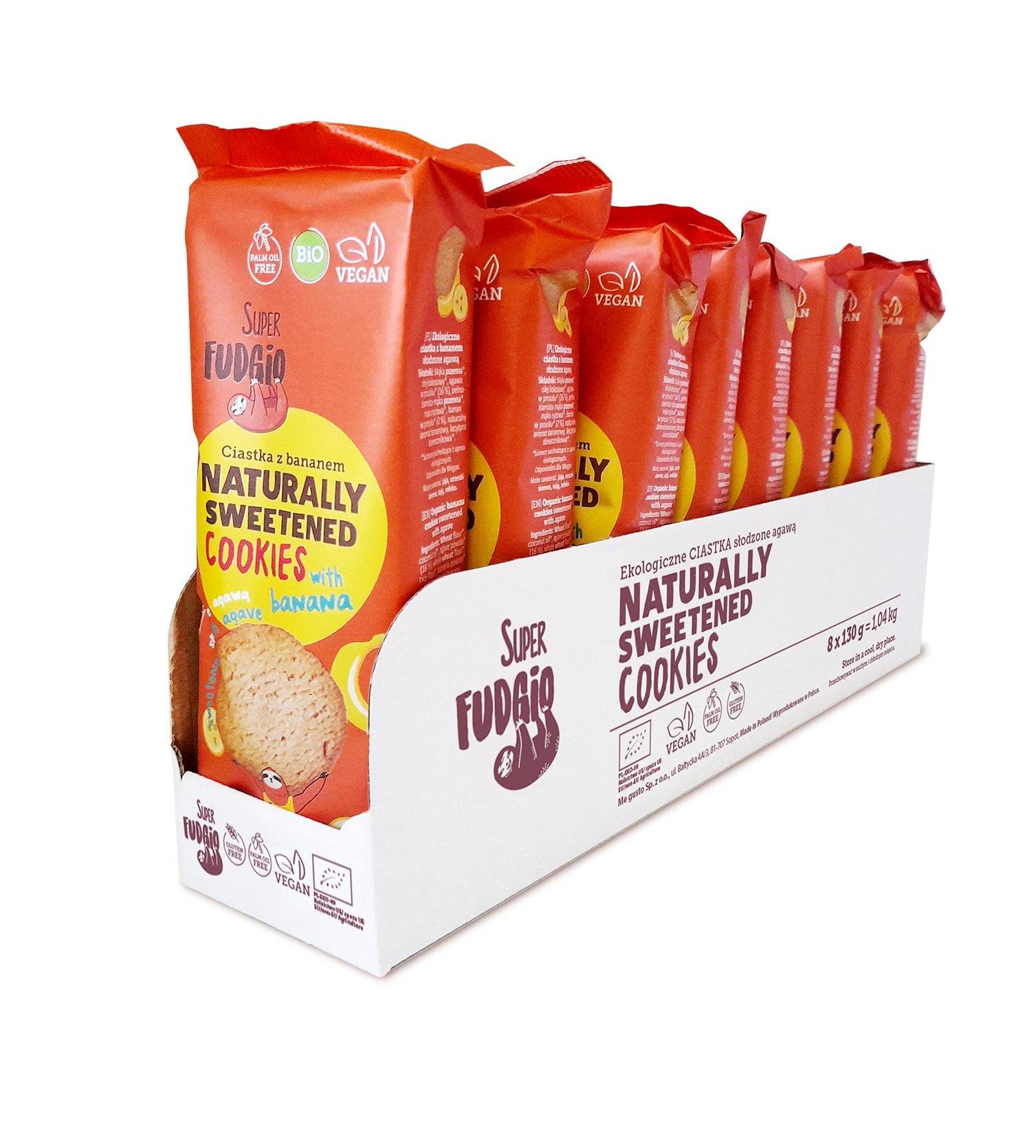 SUPER FUDGiO Organic Cookies | Organic vegan cookies naturally sweetened with agave palm oil free | healthy snacking | 8 x 130 g - Buy Online on GoSupps.com