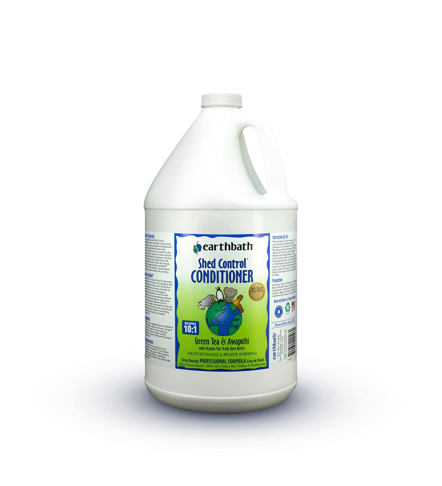 earthbath Shed Control Conditioner for Dogs & Cats, Green Tea & Awapuhi with Organic Fair Trade Shea Butter, 128oz  Relieves Shedding & Dander  Made in USA
